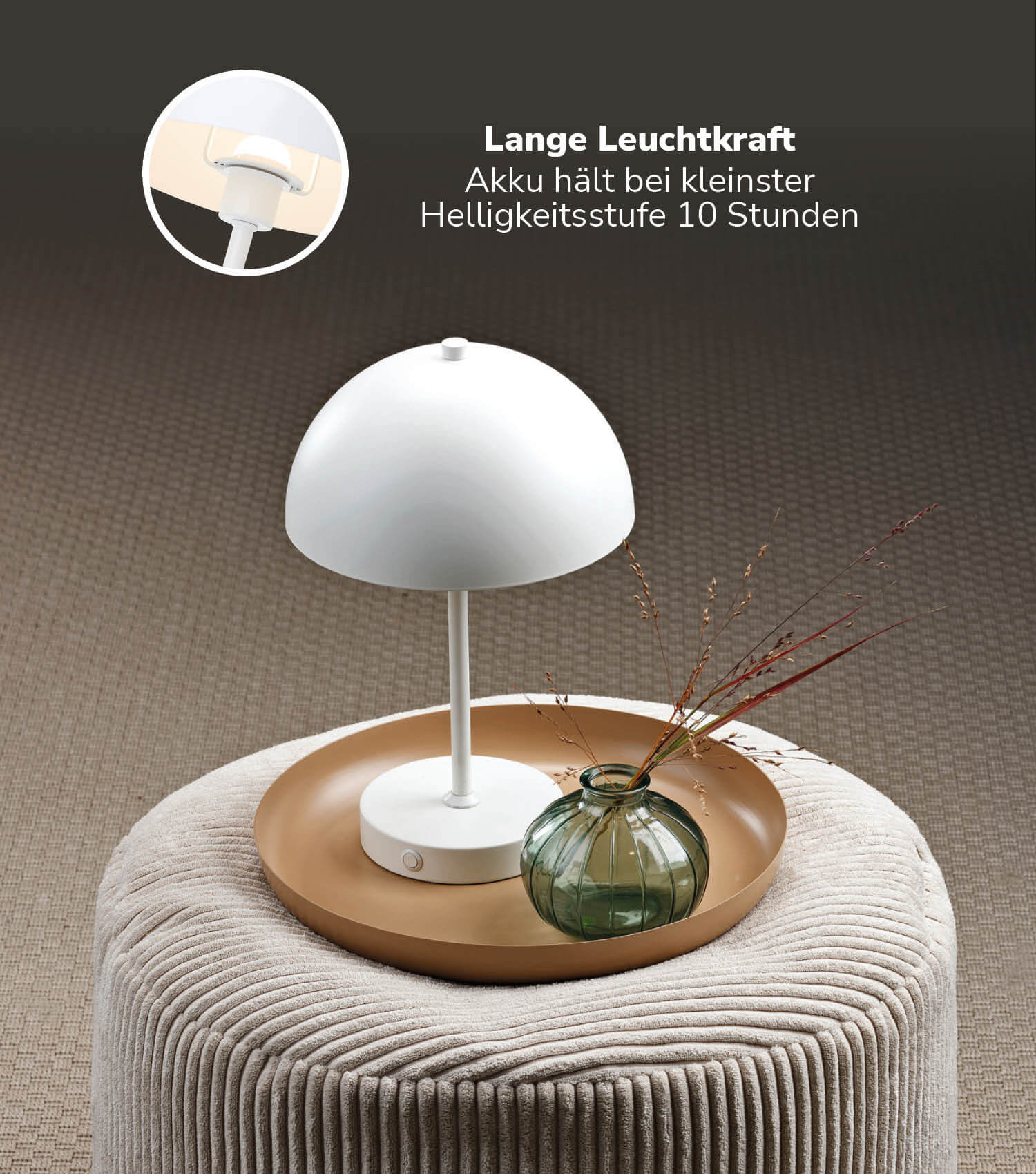 Tischlampe kabellos Akku Tischleuchte dimmbar aufladbar Nachttischlampe