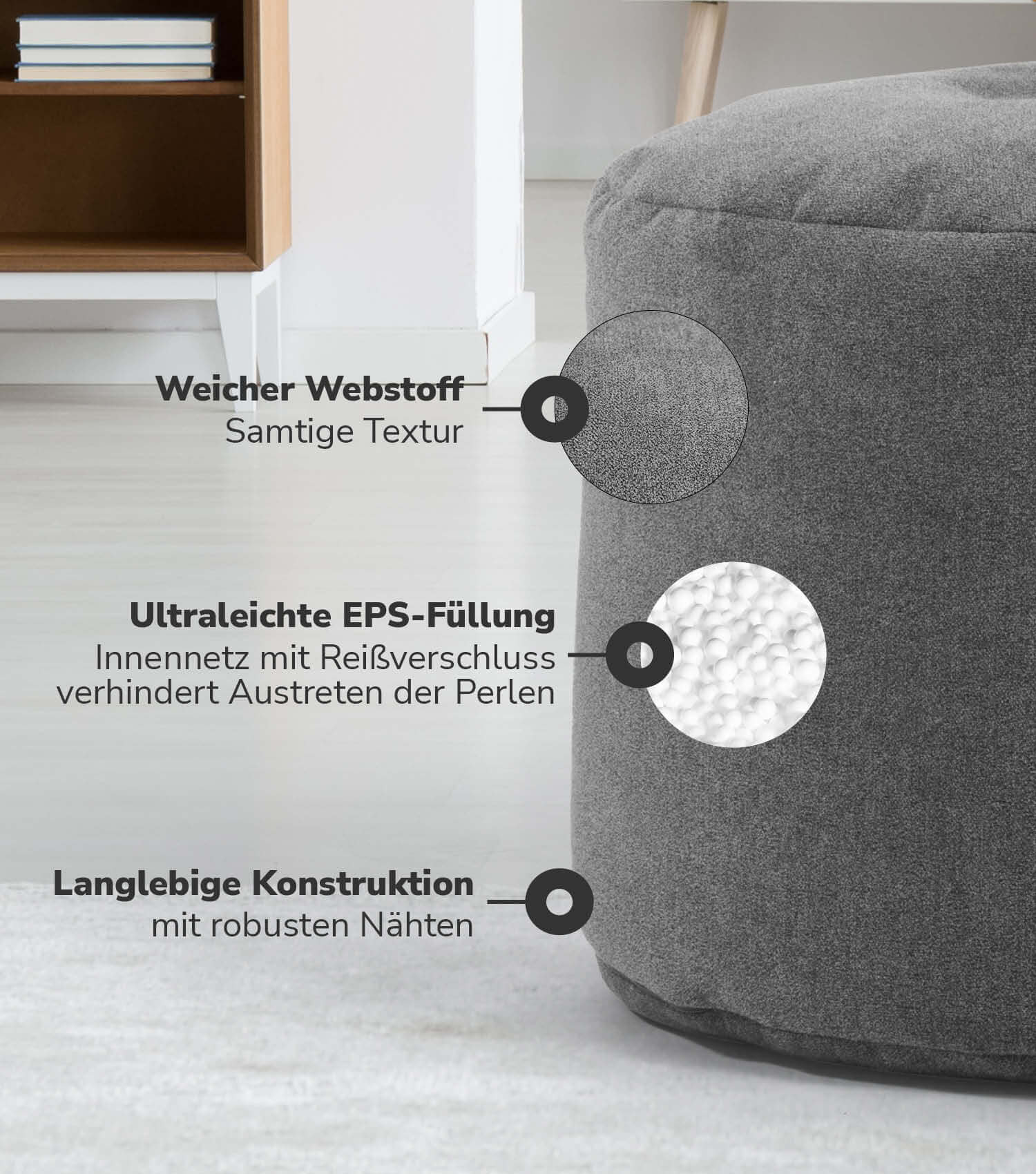 Indoor Pouf Hocker Sitzkissen Bodenkissen 'Der Ruhepouf' Fußhocker rund
