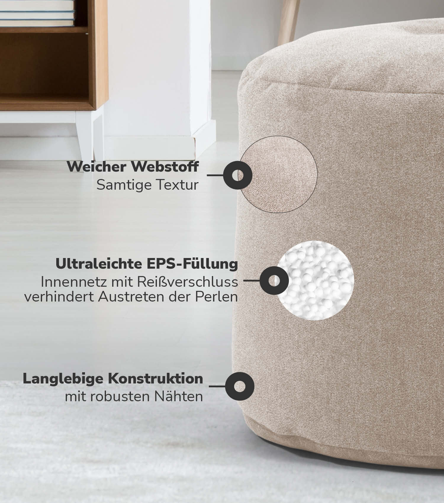 Indoor Pouf Hocker Sitzkissen Bodenkissen 'Der Ruhepouf' Fußhocker rund