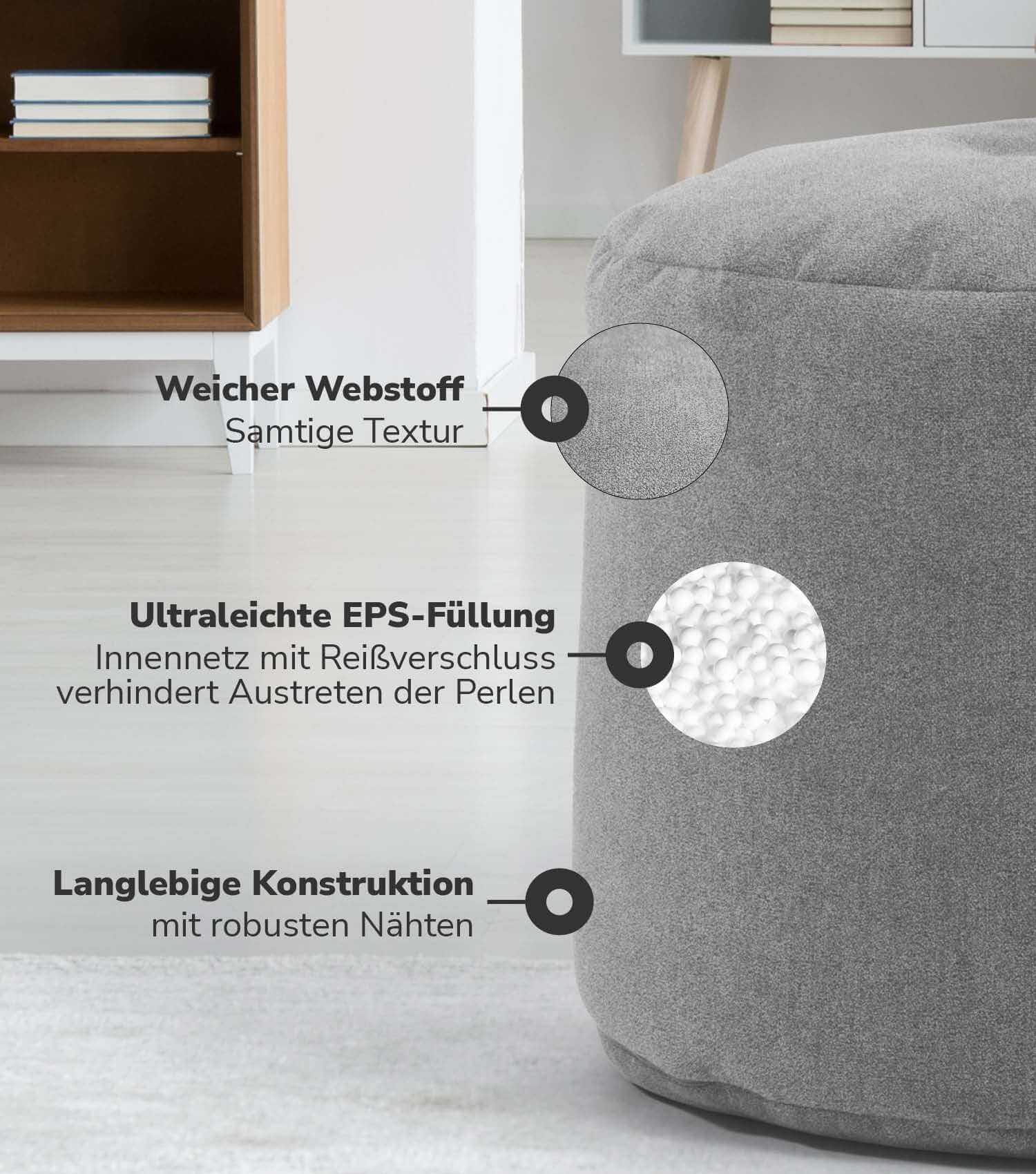 Indoor Pouf Hocker Sitzkissen Bodenkissen 'Der Ruhepouf' Fußhocker rund