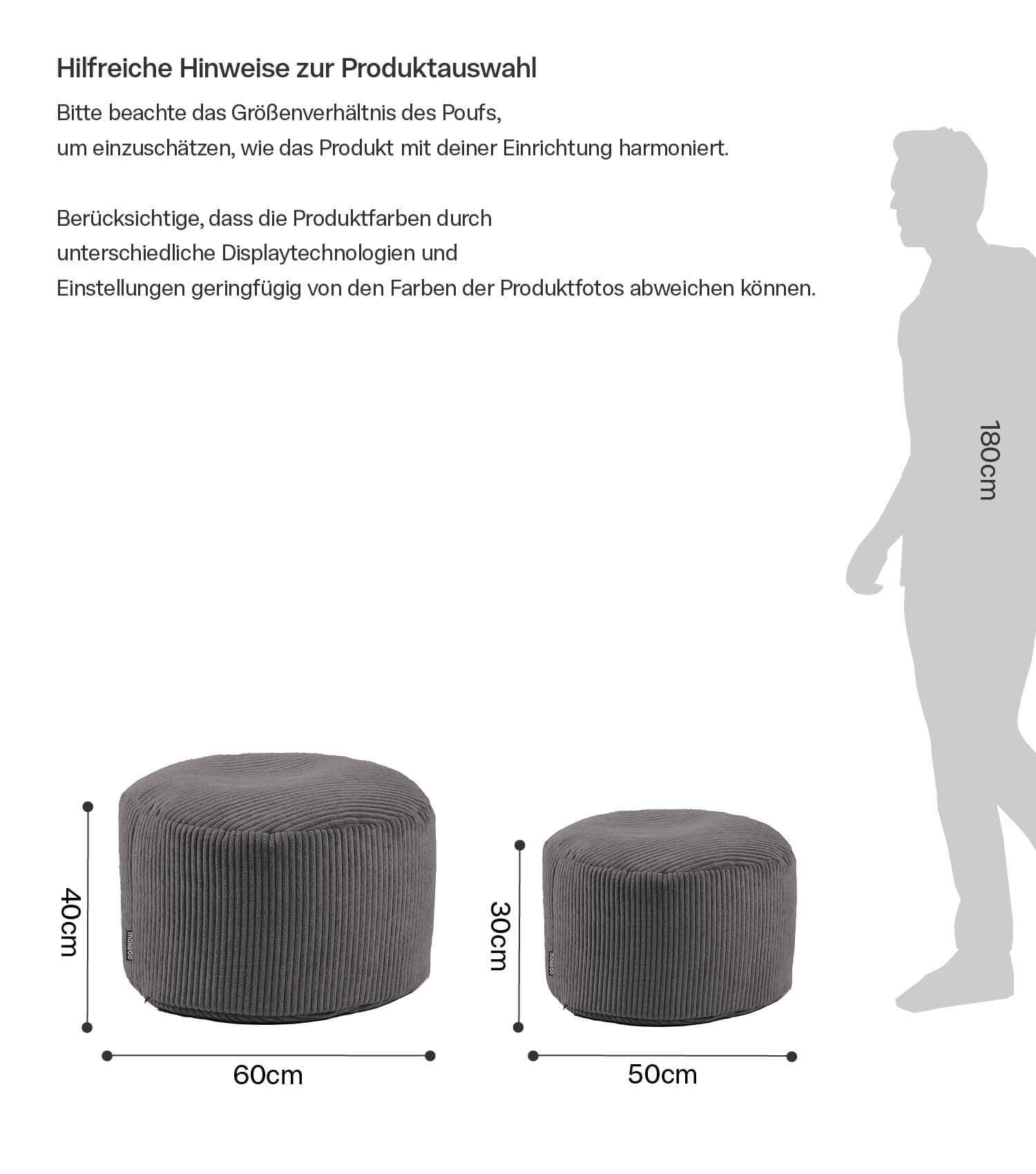 mokebo® 'Der faule Lenz' Indoor Pouf aus Cord runder Hocker 50x30cm