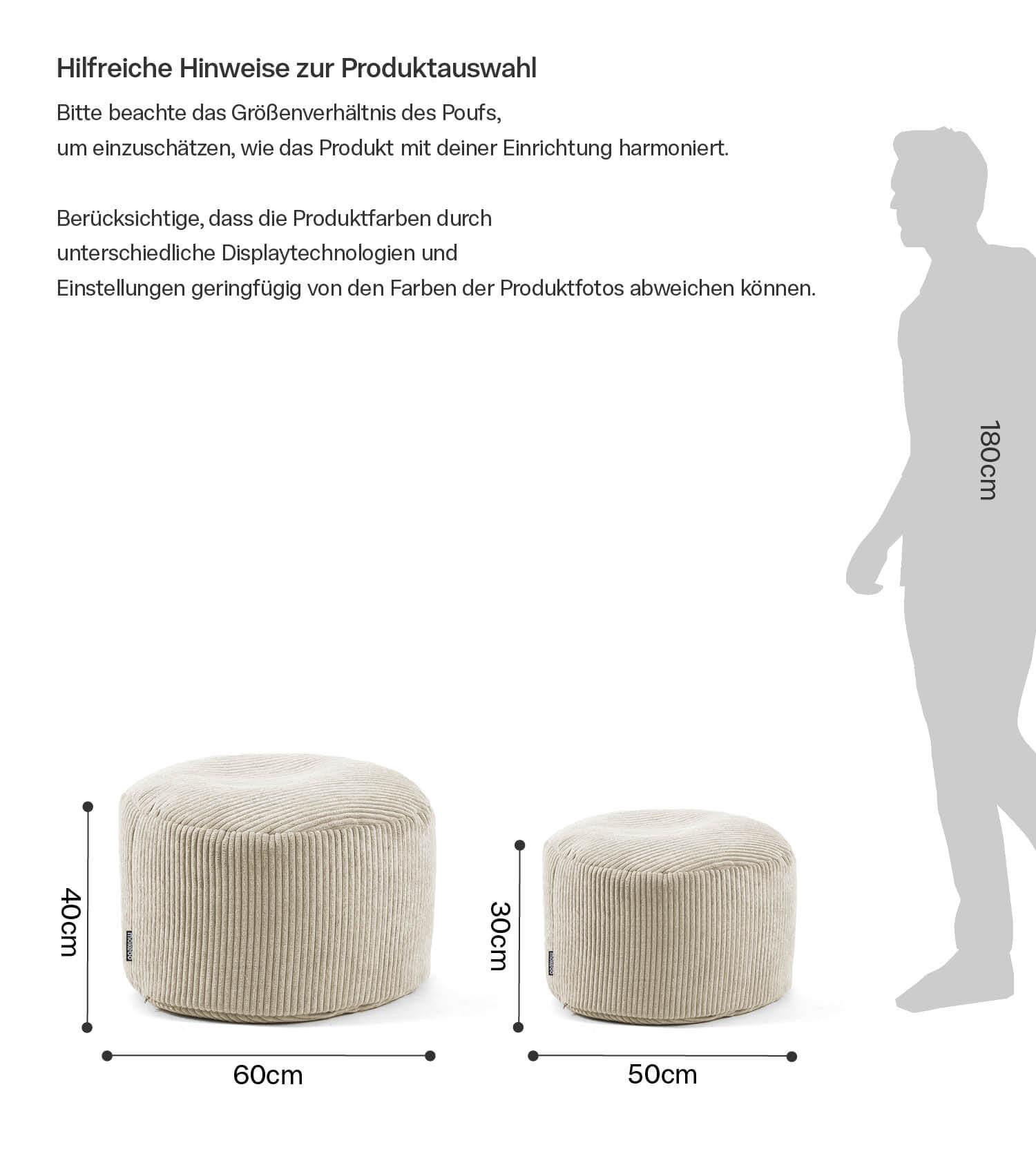 mokebo® 'Der faule Lenz' Indoor Pouf aus Cord runder Hocker 50x30cm