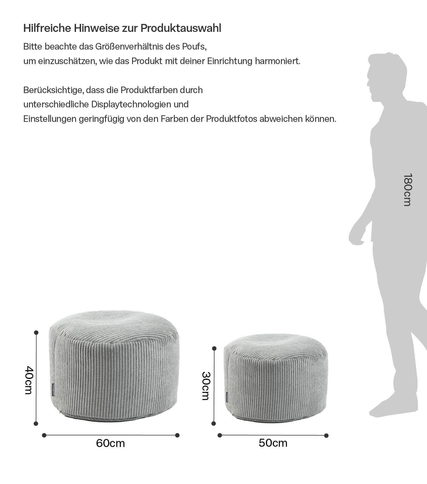 mokebo® 'Der faule Lenz' Indoor Pouf aus Cord runder Hocker 50x30cm