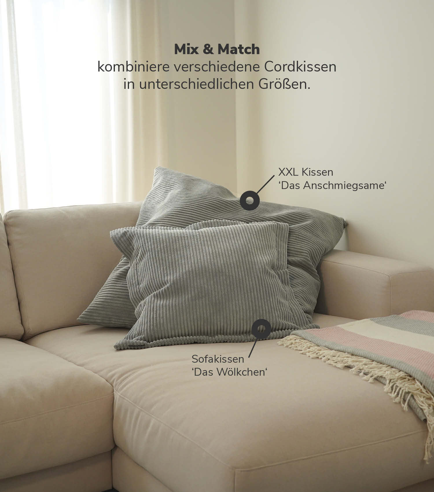 Cordkissen Kissen Couchkissen Sofakissen Cord Dekokissen