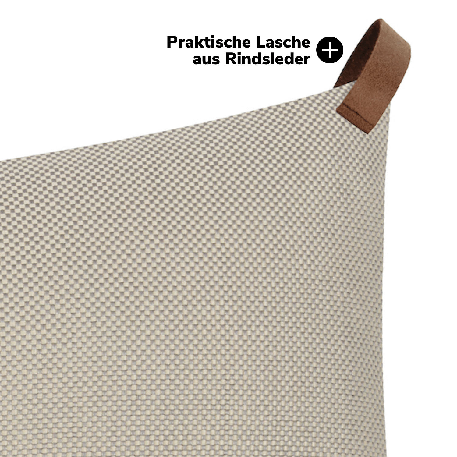 Outdoor Kissenbezug ‘Das Sonnenplätzchen’ mit Lederschlaufe 50x50