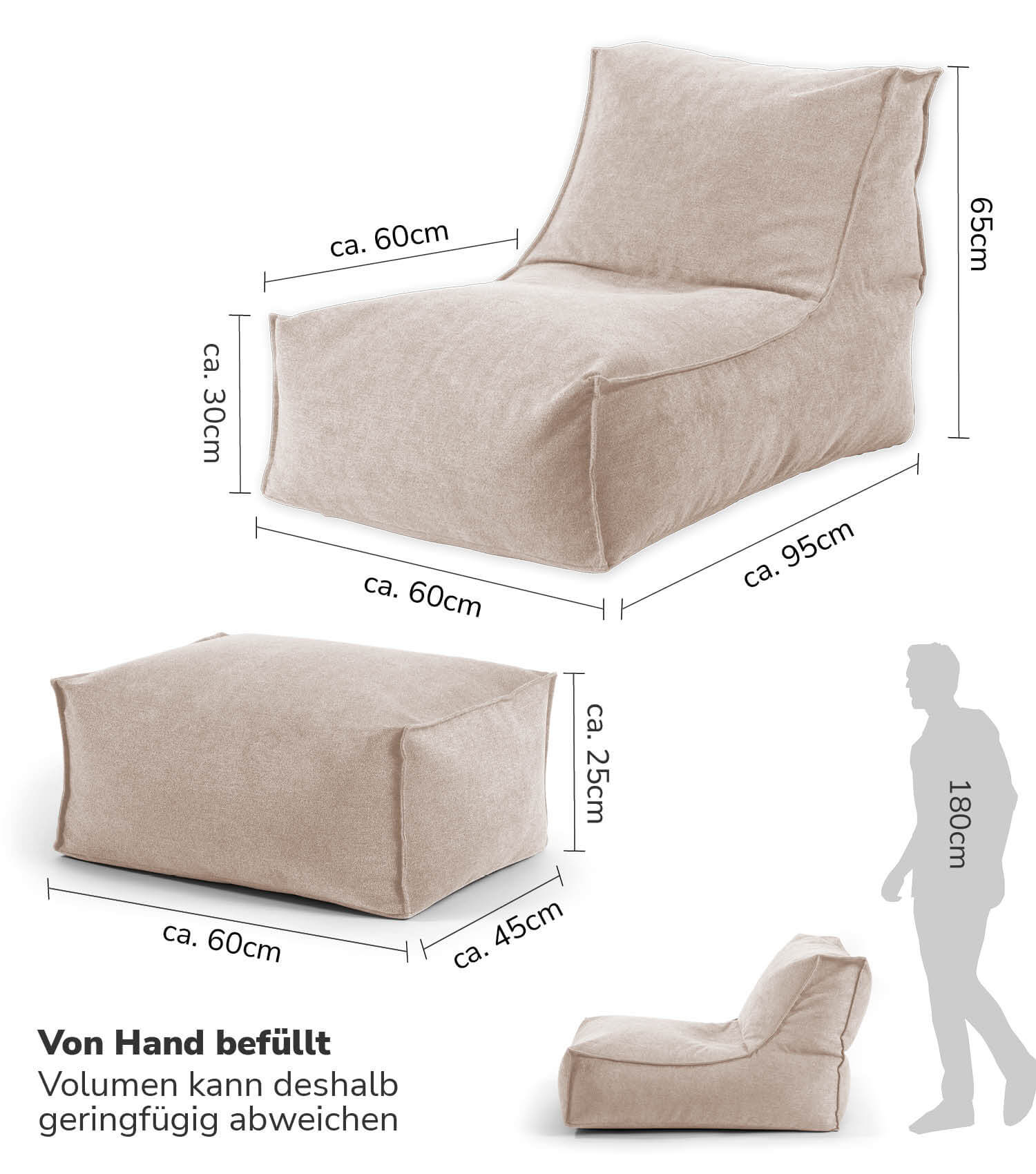 Sitzsack XXL + Pouf für Kinder & Erwachsene mit Füllung 'Der Sundowner'