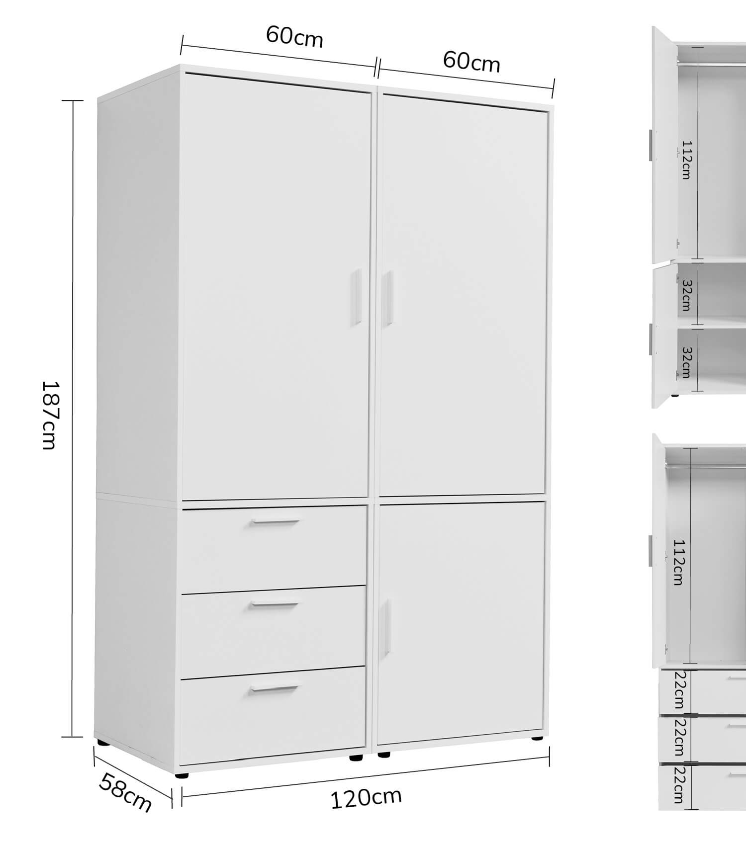Kleiderschrank Garderobenschrank Schlafzimmerschrank Flurschrank
