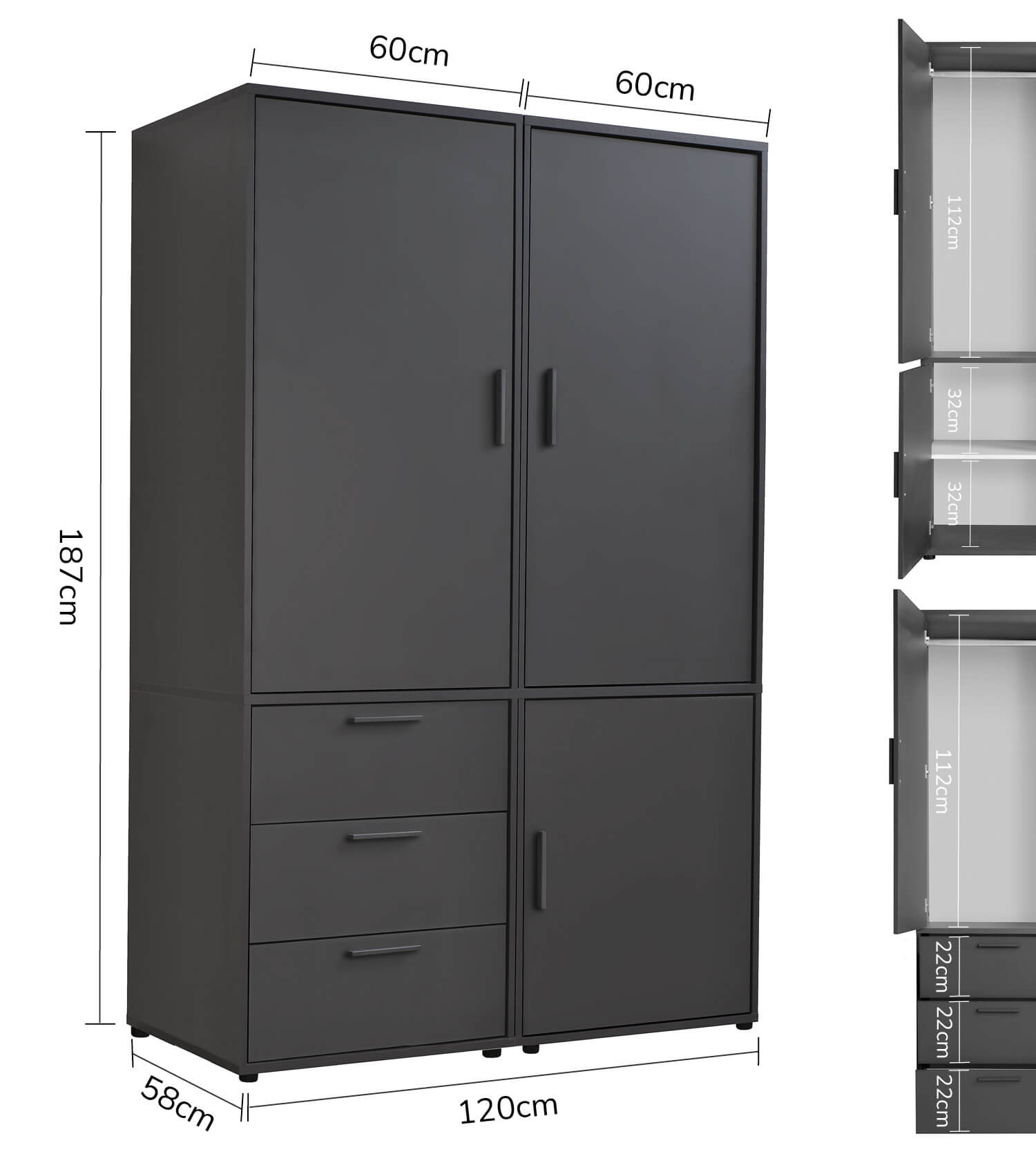 Kleiderschrank Garderobenschrank Schlafzimmerschrank Flurschrank