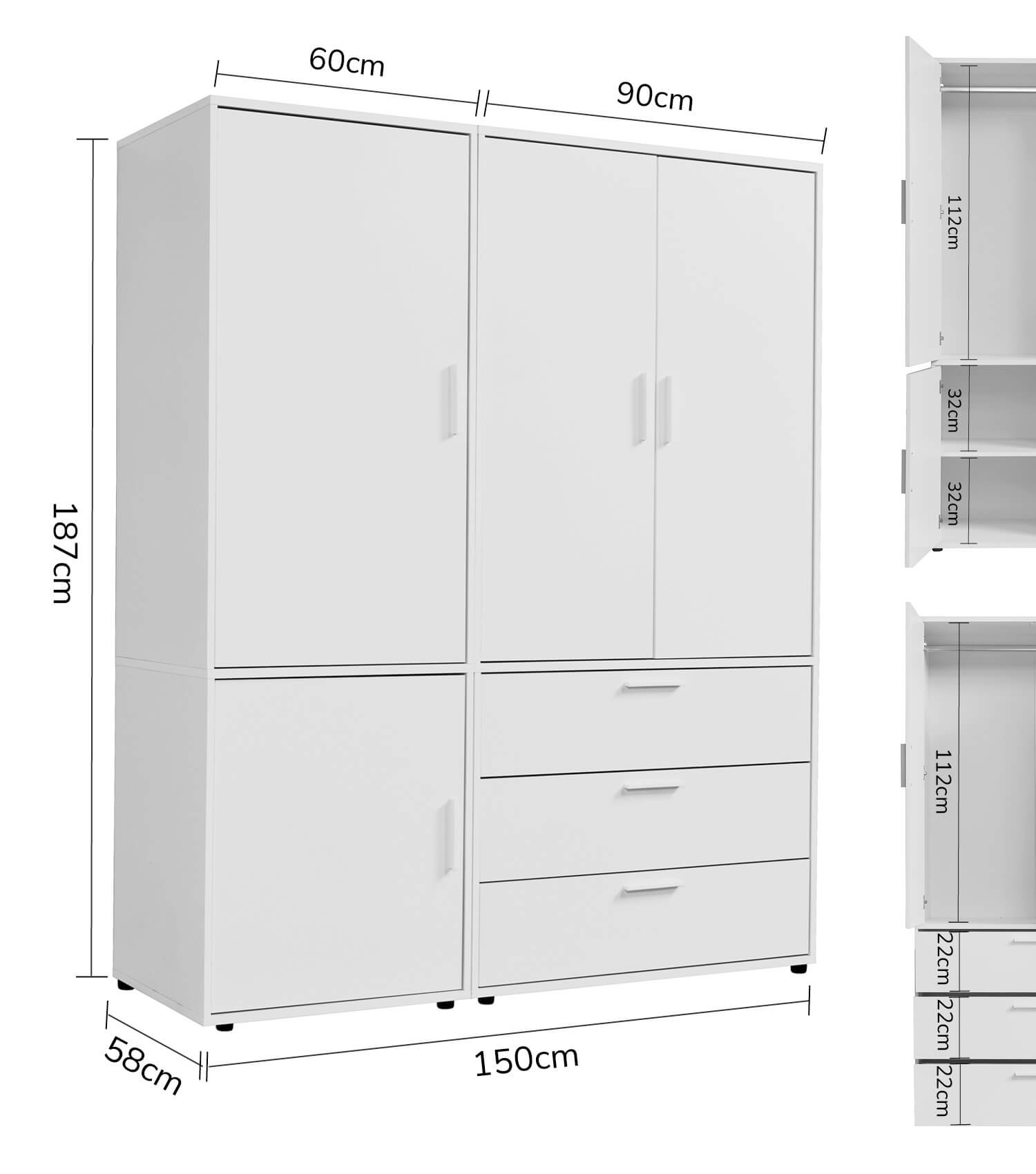 Kleiderschrank Garderobenschrank Schlafzimmerschrank Flurschrank