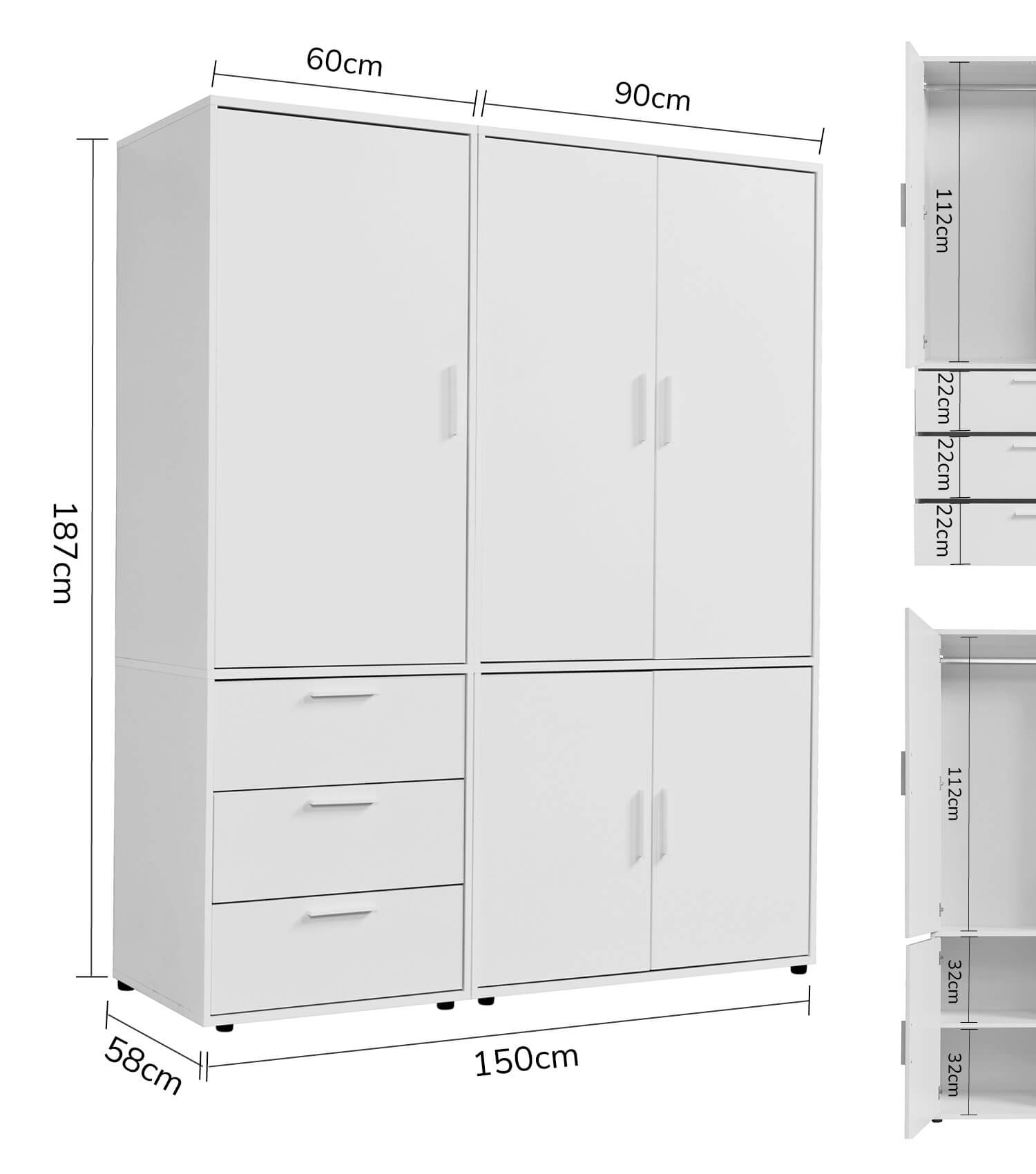 Kleiderschrank Garderobenschrank Schlafzimmerschrank Flurschrank