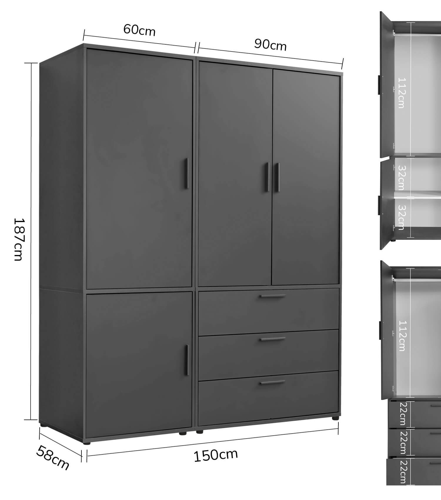 Kleiderschrank Garderobenschrank Schlafzimmerschrank Flurschrank