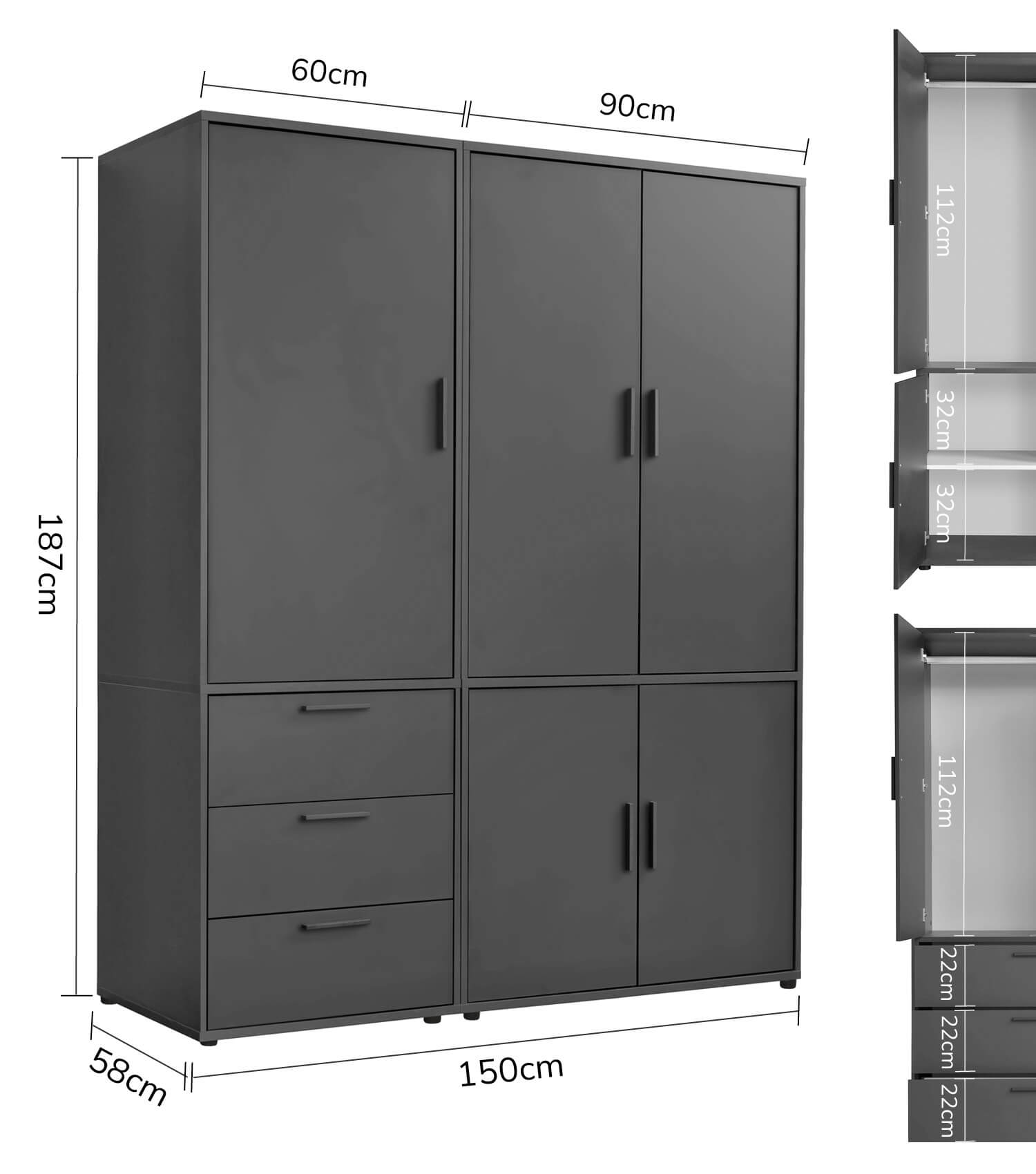 Kleiderschrank Garderobenschrank Schlafzimmerschrank Flurschrank