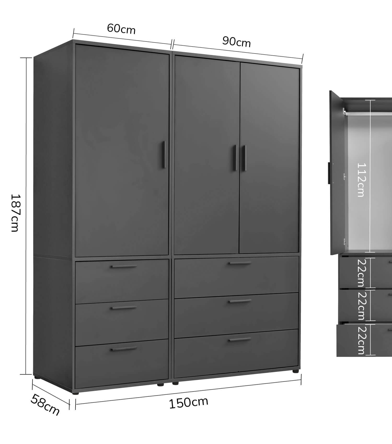 Kleiderschrank Garderobenschrank Schlafzimmerschrank Flurschrank
