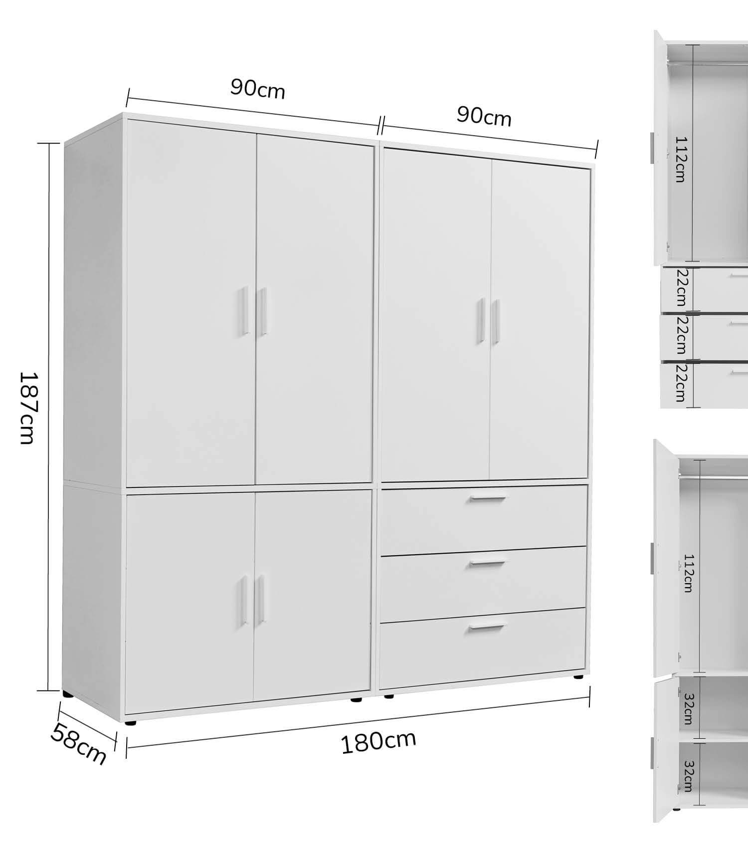 Kleiderschrank Garderobenschrank Schlafzimmerschrank Flurschrank