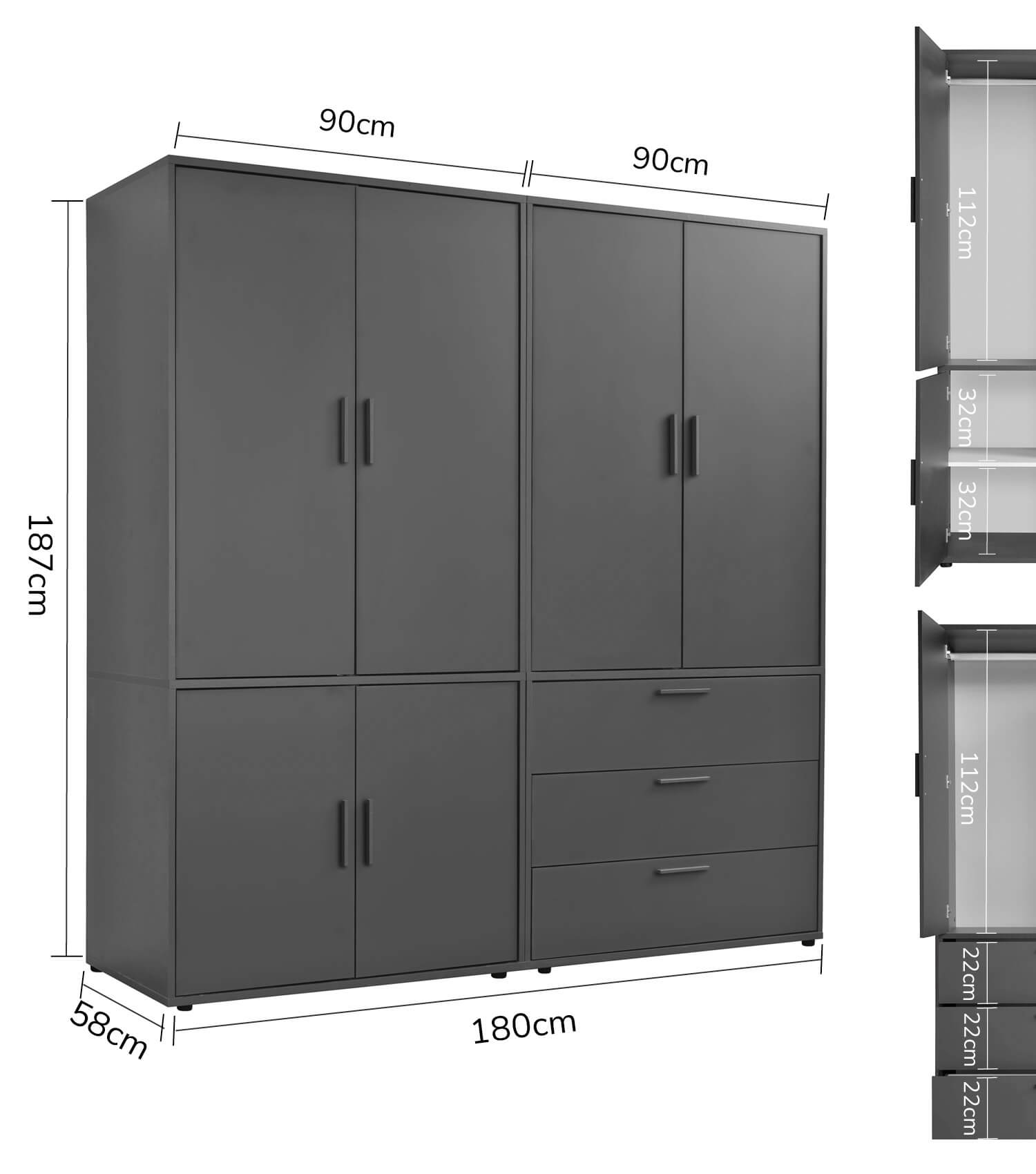 Kleiderschrank Garderobenschrank Schlafzimmerschrank Flurschrank