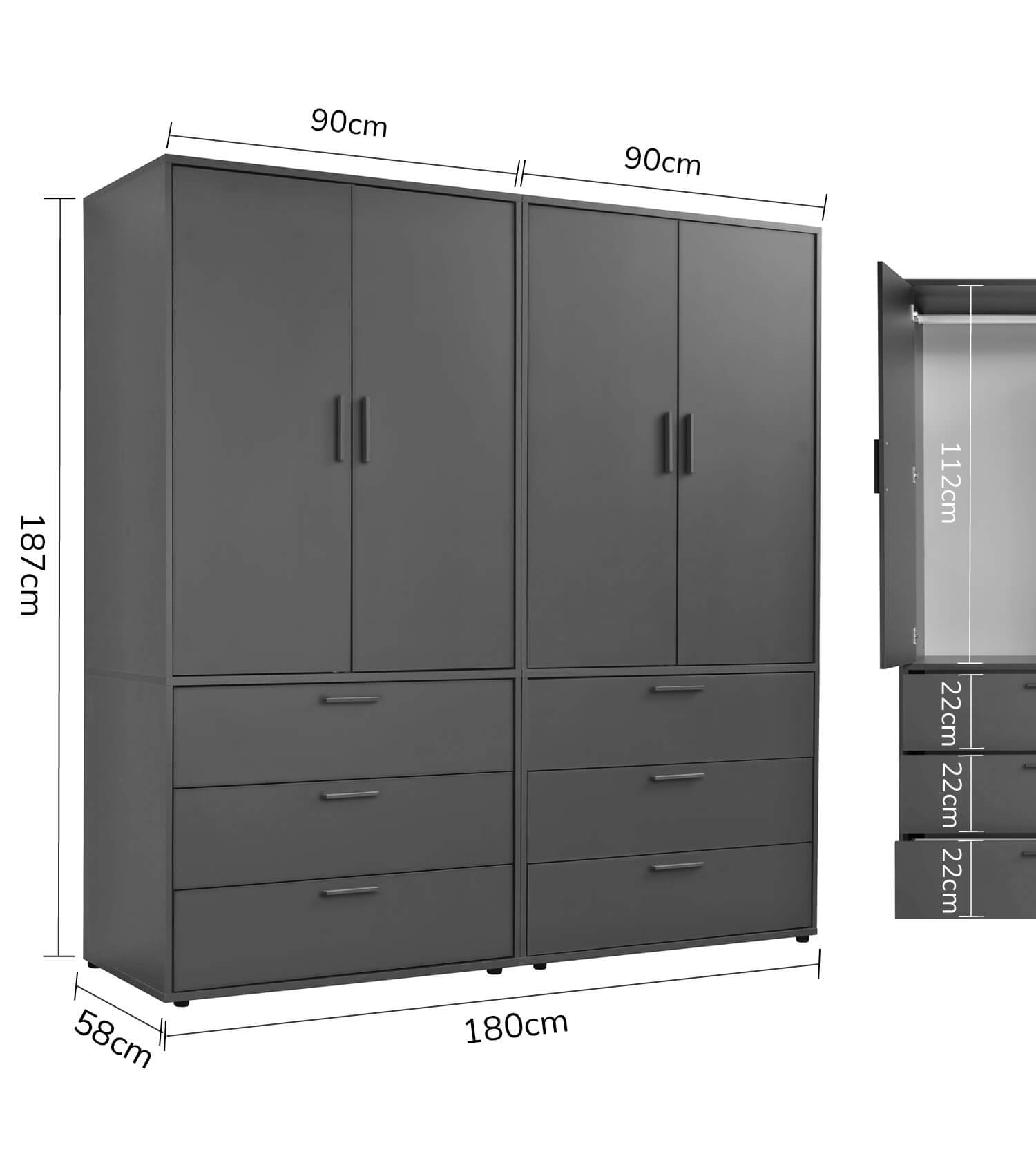 Kleiderschrank Garderobenschrank Schlafzimmerschrank Flurschrank