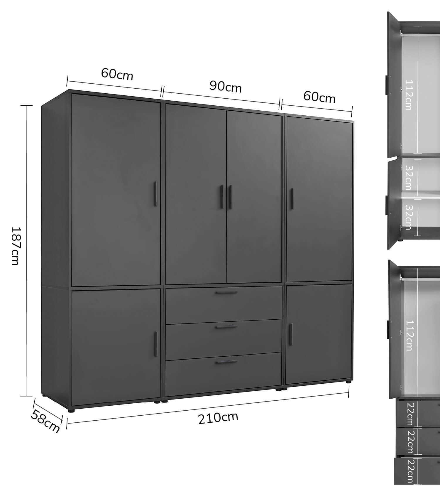 Kleiderschrank Garderobenschrank Schlafzimmerschrank Flurschrank