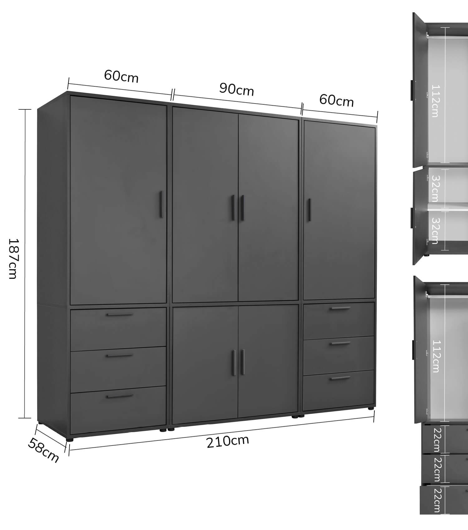 Kleiderschrank Garderobenschrank Schlafzimmerschrank Flurschrank