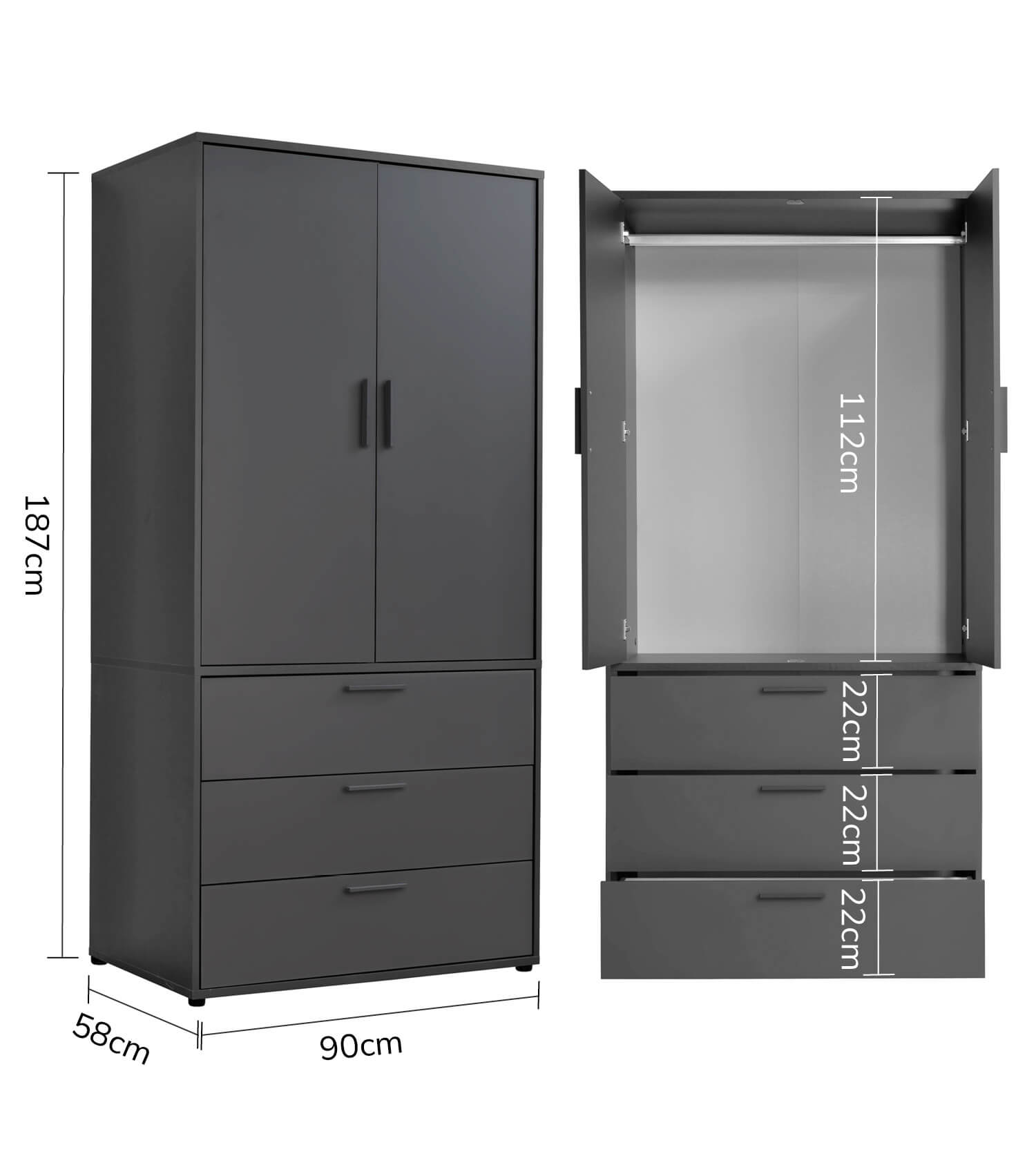 Kleiderschrank Garderobenschrank Schlafzimmerschrank Flurschrank