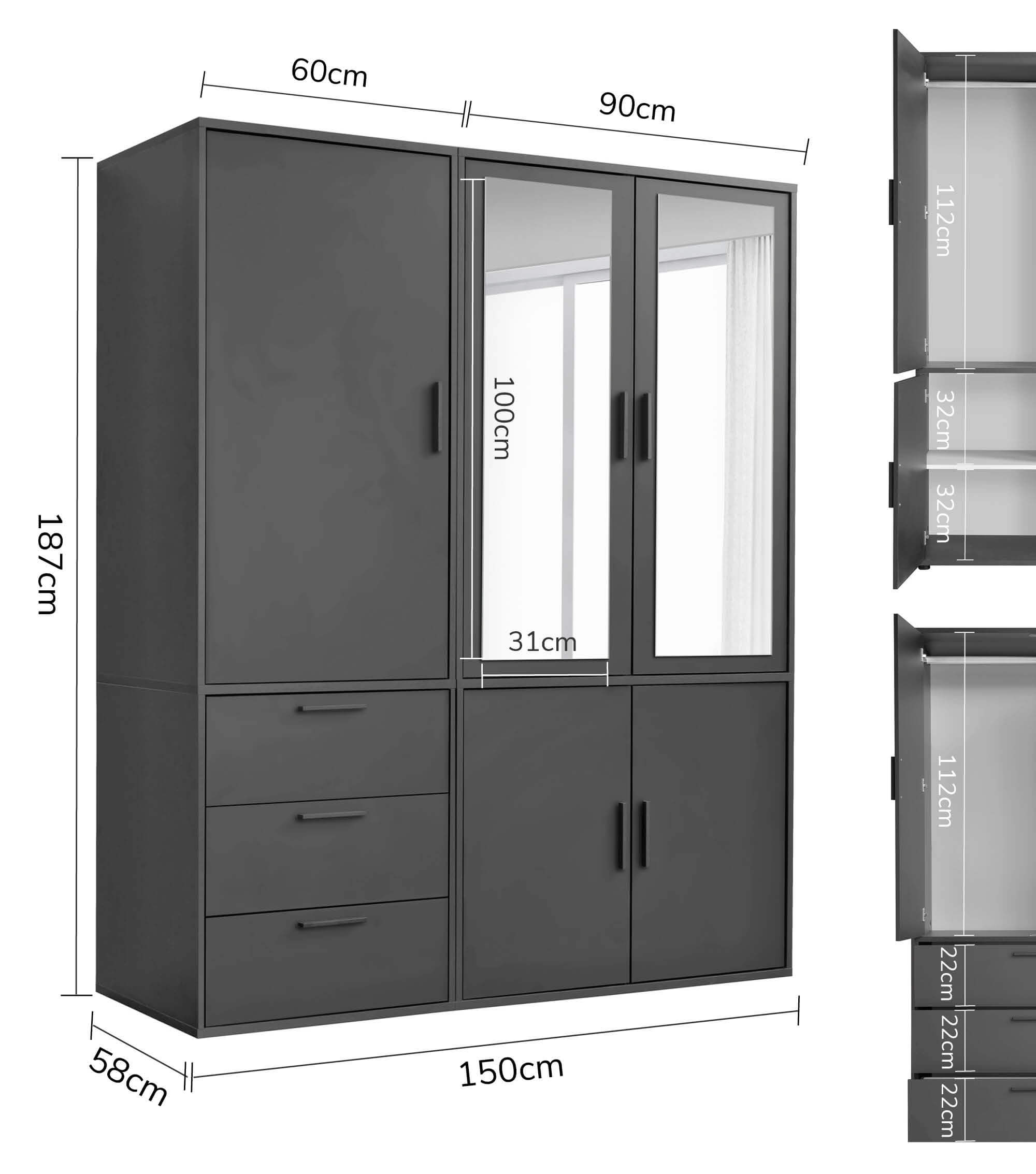 Kleiderschrank Garderobenschrank Schlafzimmerschrank Flurschrank