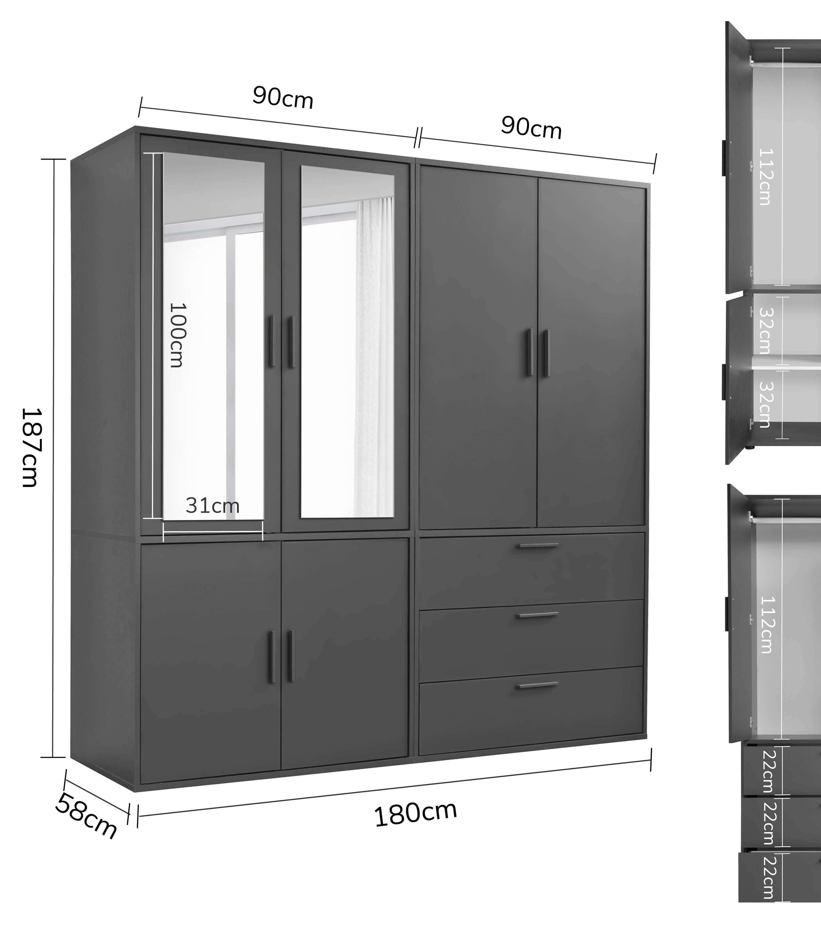 Kleiderschrank Garderobenschrank Schlafzimmerschrank Flurschrank