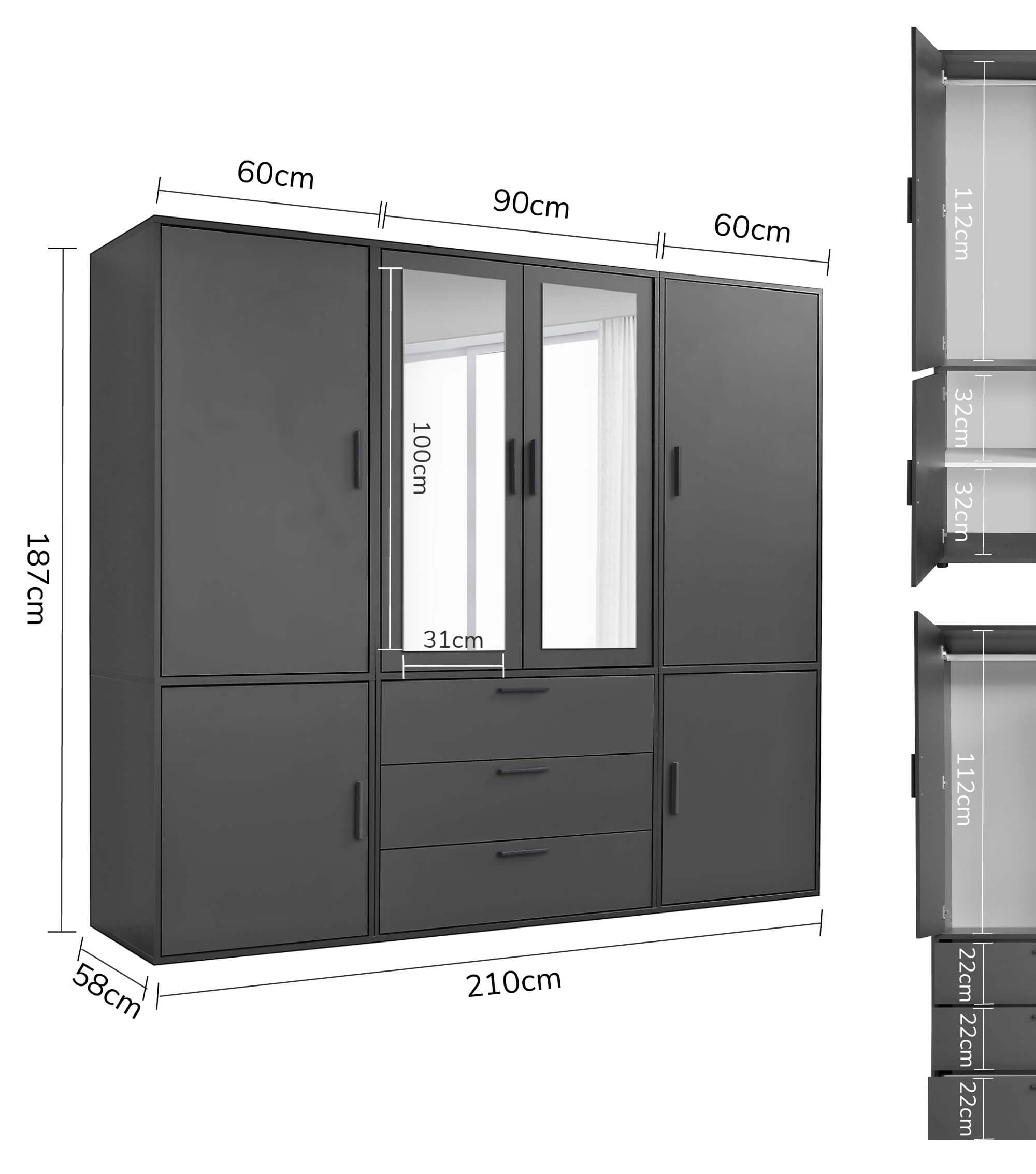 Kleiderschrank Garderobenschrank Schlafzimmerschrank Flurschrank