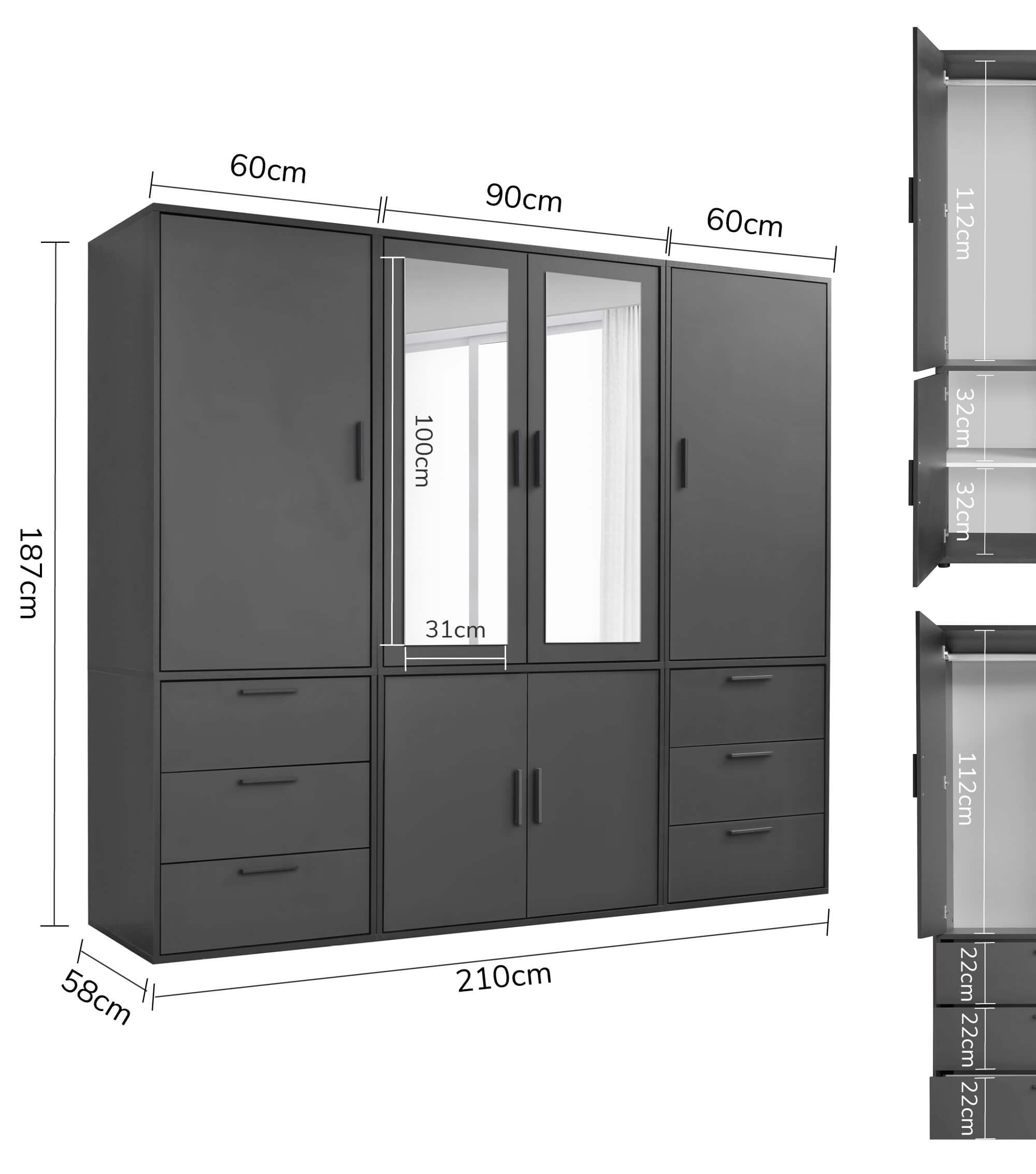 Kleiderschrank Garderobenschrank Schlafzimmerschrank Flurschrank
