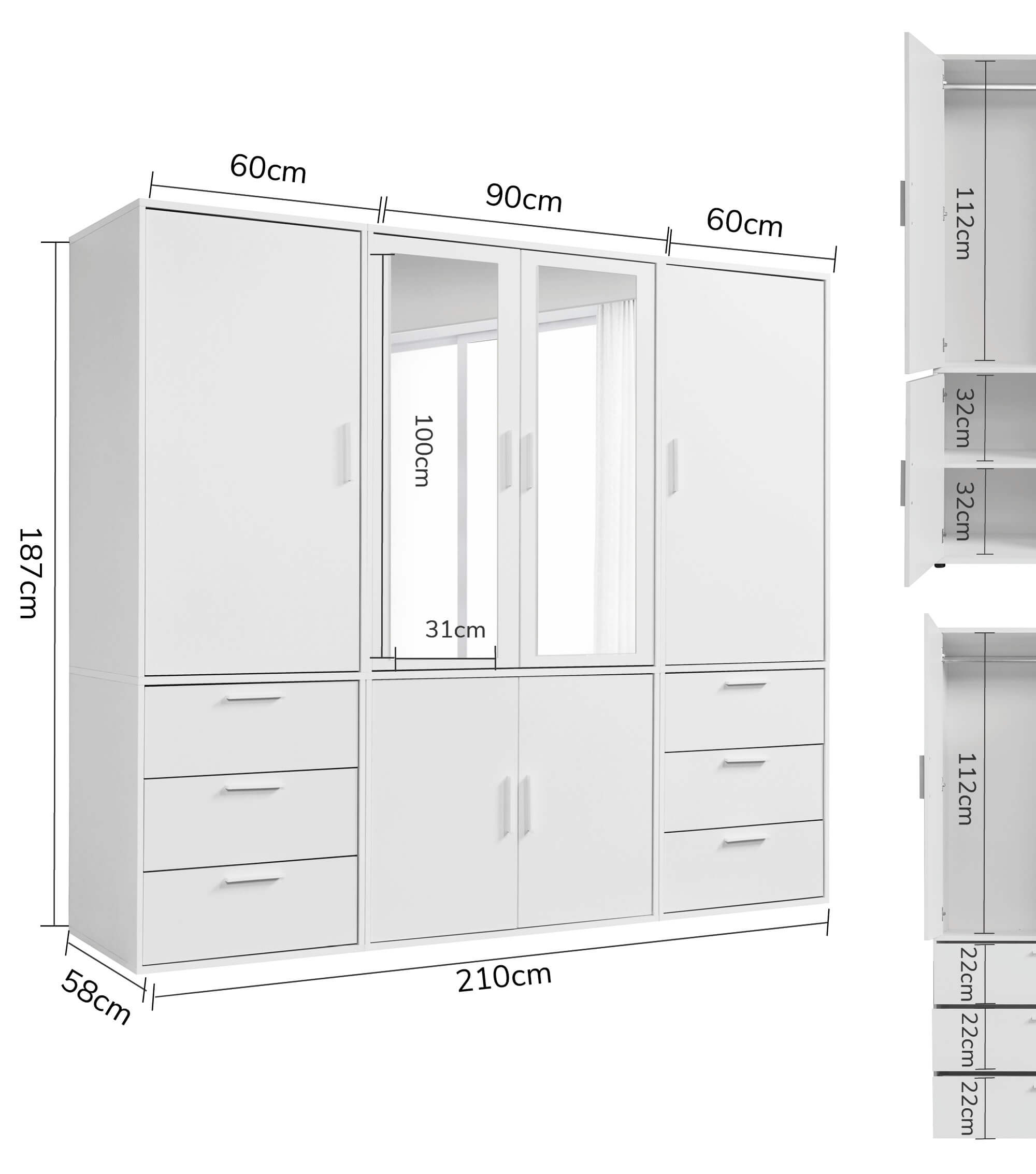 Kleiderschrank Garderobenschrank Schlafzimmerschrank Flurschrank