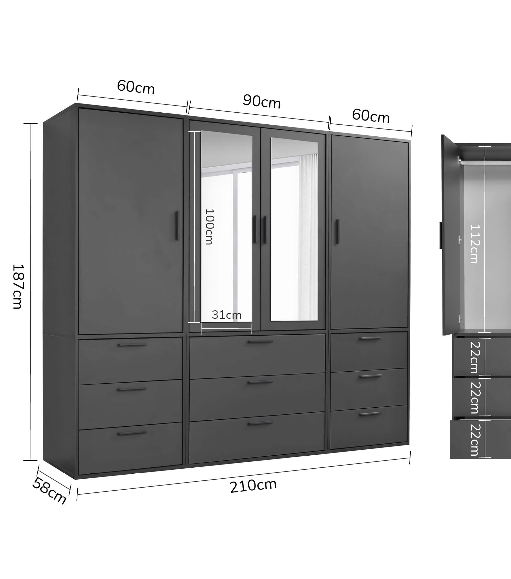 Kleiderschrank Garderobenschrank Schlafzimmerschrank Flurschrank