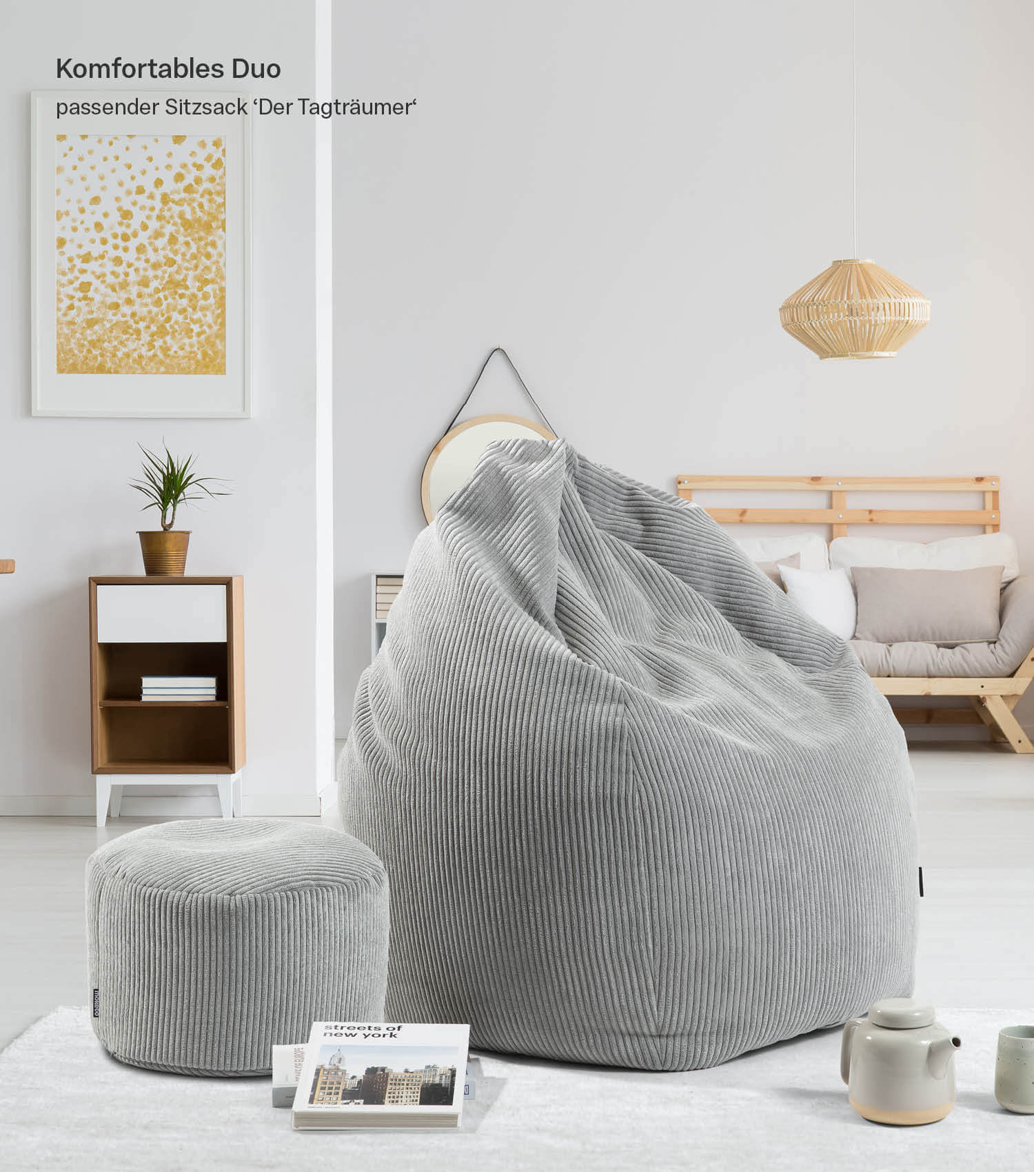 mokebo® 'Der faule Lenz' Indoor Pouf aus Cord runder Hocker 50x30cm