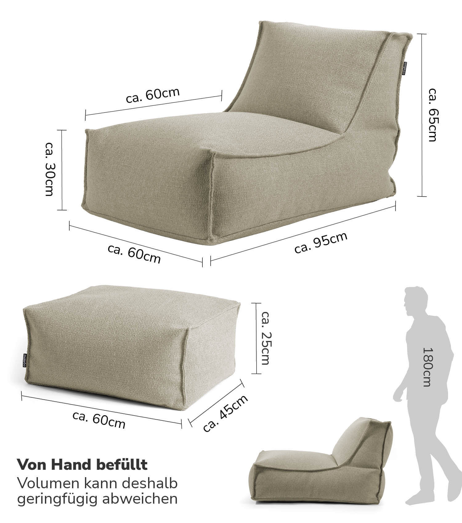 Sitzsack XXL + Pouf für Kinder & Erwachsene mit Füllung 'Der Sundowner'