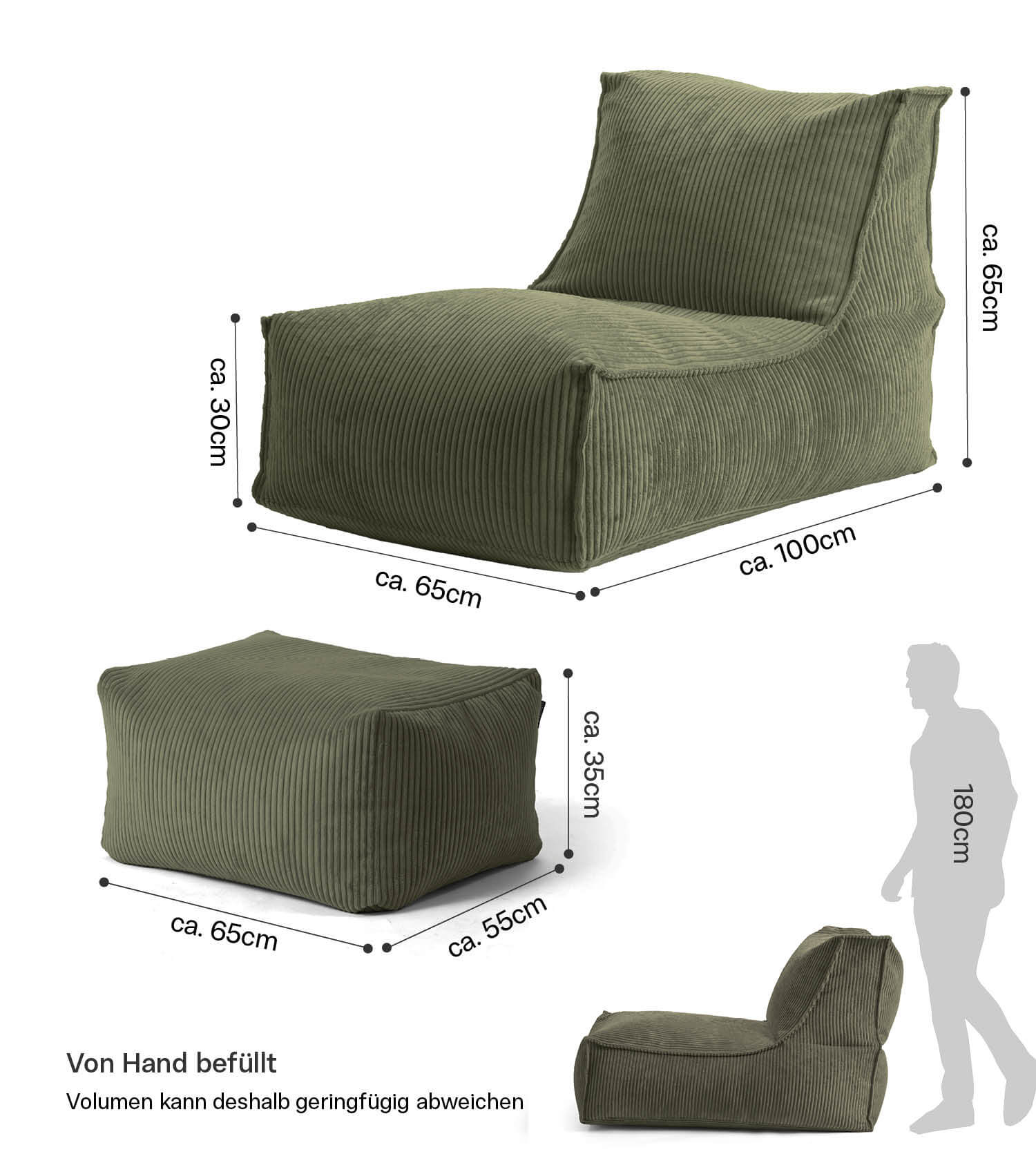 Sitzsack XXL + Pouf für Kinder & Erwachsene mit Füllung 'Der Gelassene'