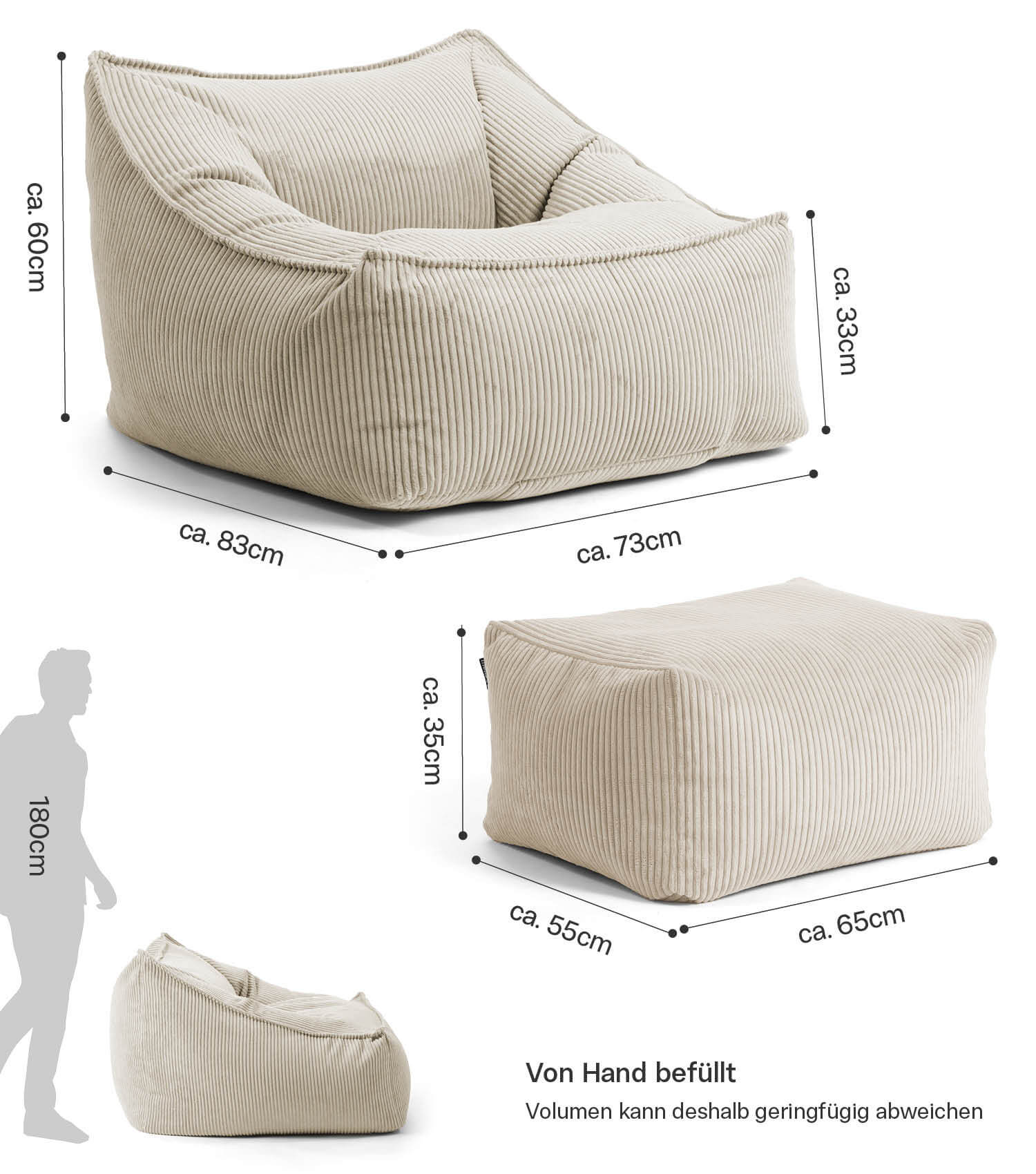 Cord Sessel Lesesessel XXL Sitzsack Sitzsack Cord Bean Bag Armlehnen
