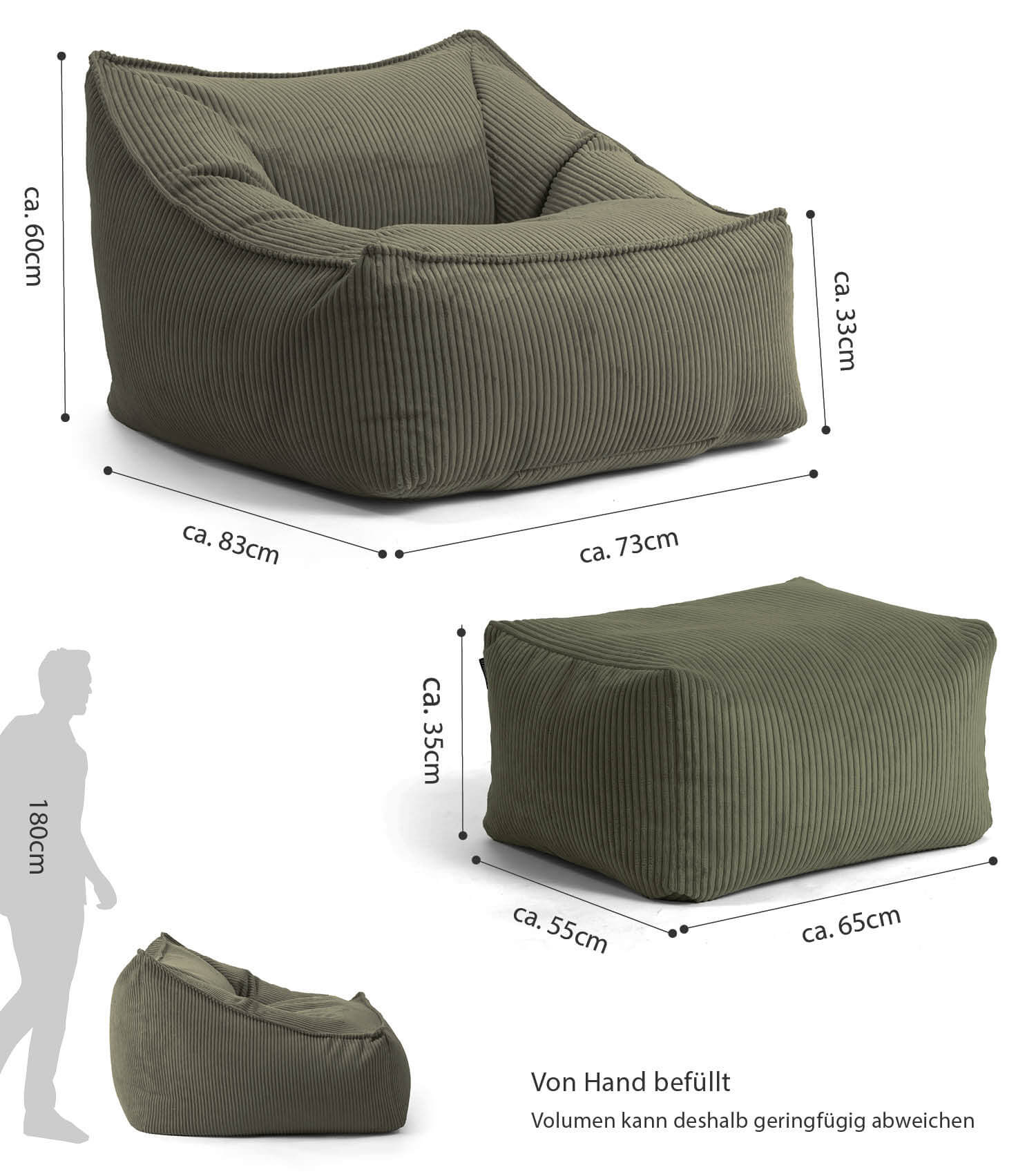 Cord Sessel Lesesessel XXL Sitzsack Sitzsack Cord Bean Bag Armlehnen