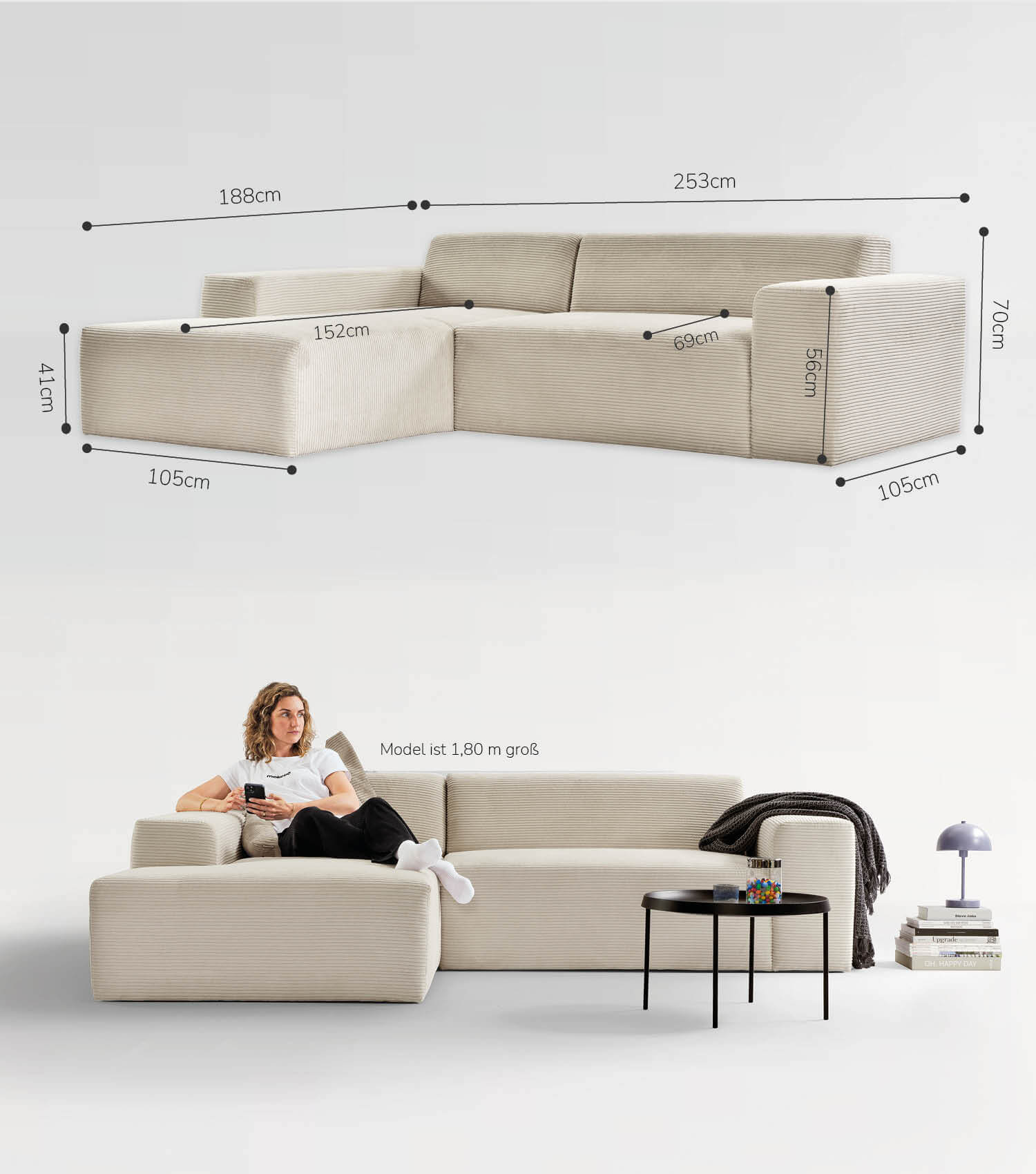 Cord Sofa Sofa Cord Ecksofa Cord Sofa beige Eckcouch 3-Sitzer Sofa