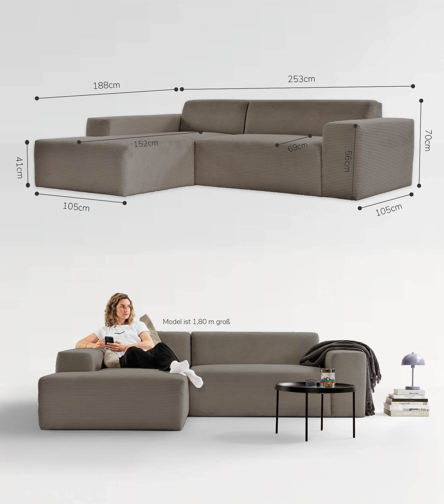 Cord Sofa Sofa Cord Ecksofa Cord Sofa beige Eckcouch 3-Sitzer Sofa