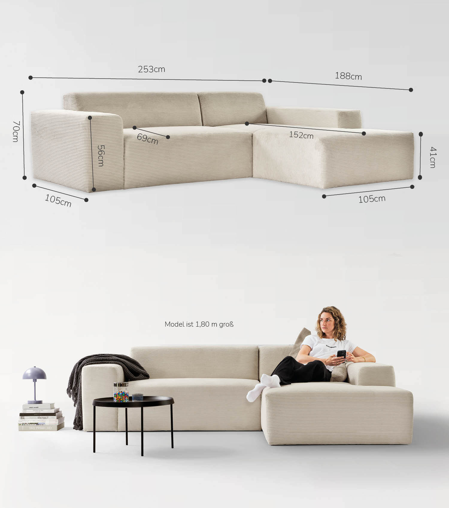 Cord Sofa Sofa Cord Ecksofa Cord Sofa beige Eckcouch 3-Sitzer Sofa