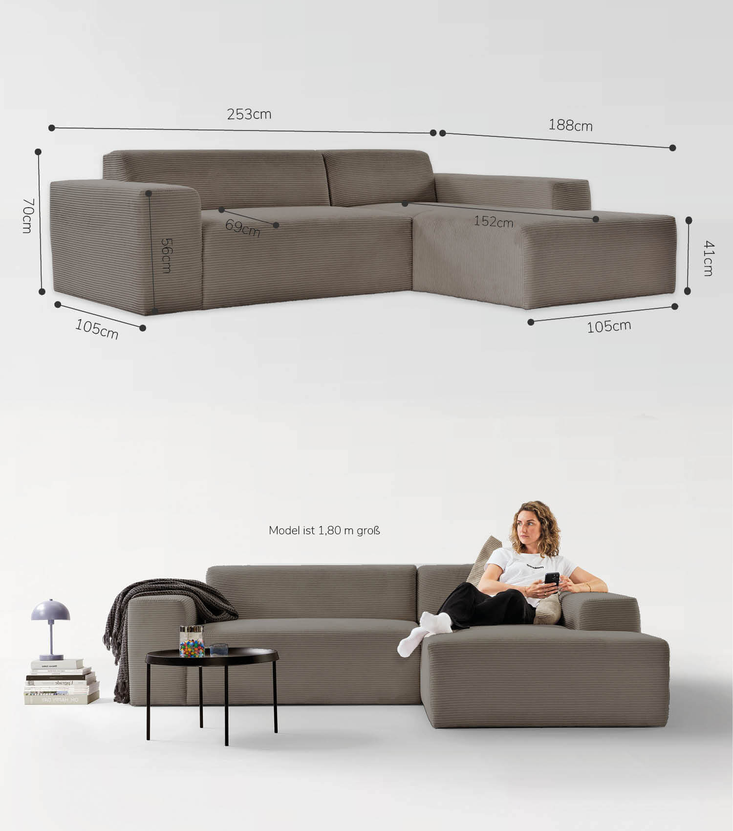 Cord Sofa Sofa Cord Ecksofa Cord Sofa beige Eckcouch 3-Sitzer Sofa