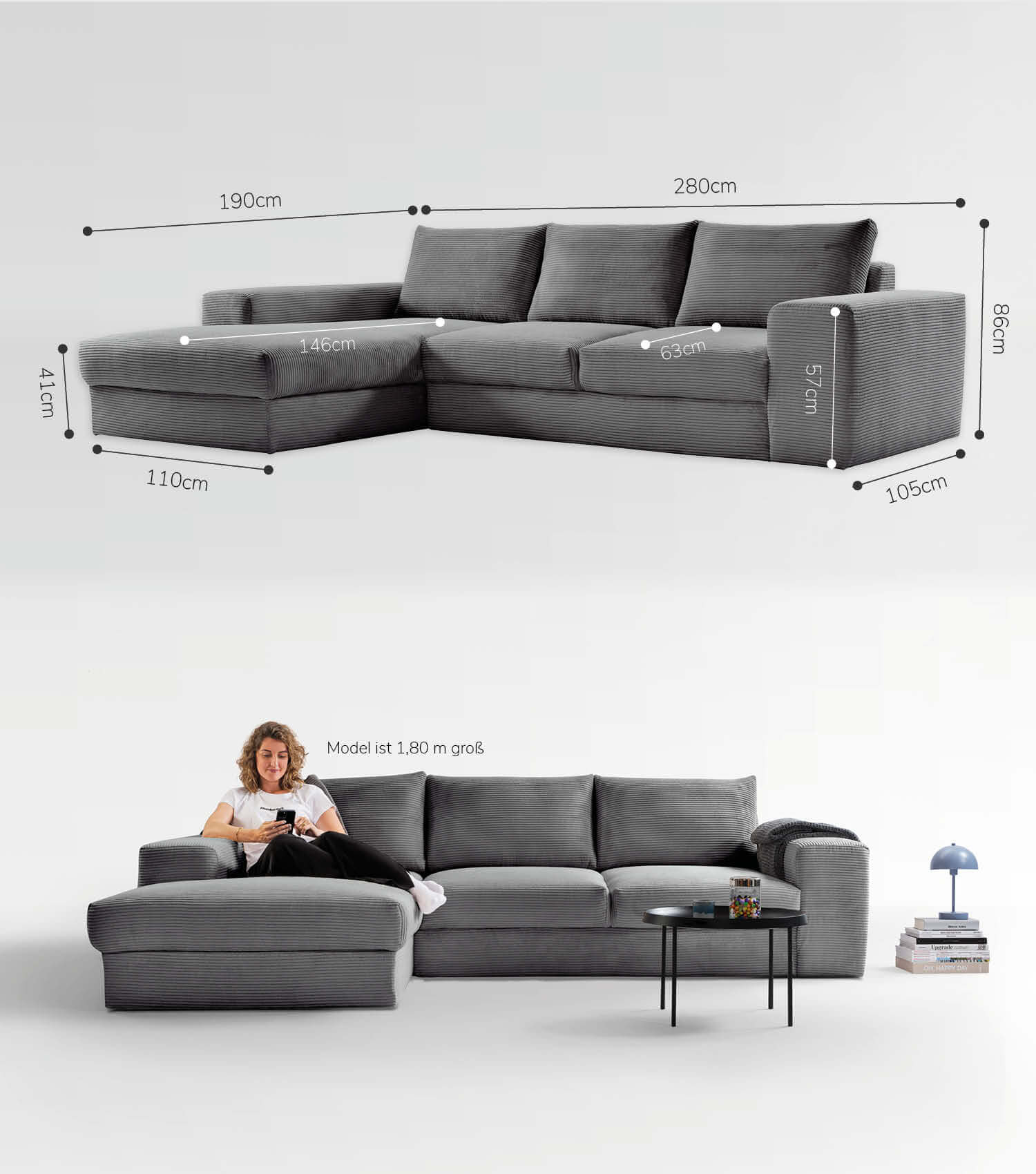 Cord Sofa Sofa Cord Ecksofa Cord Sofa beige Eckcouch 3-Sitzer Sofa
