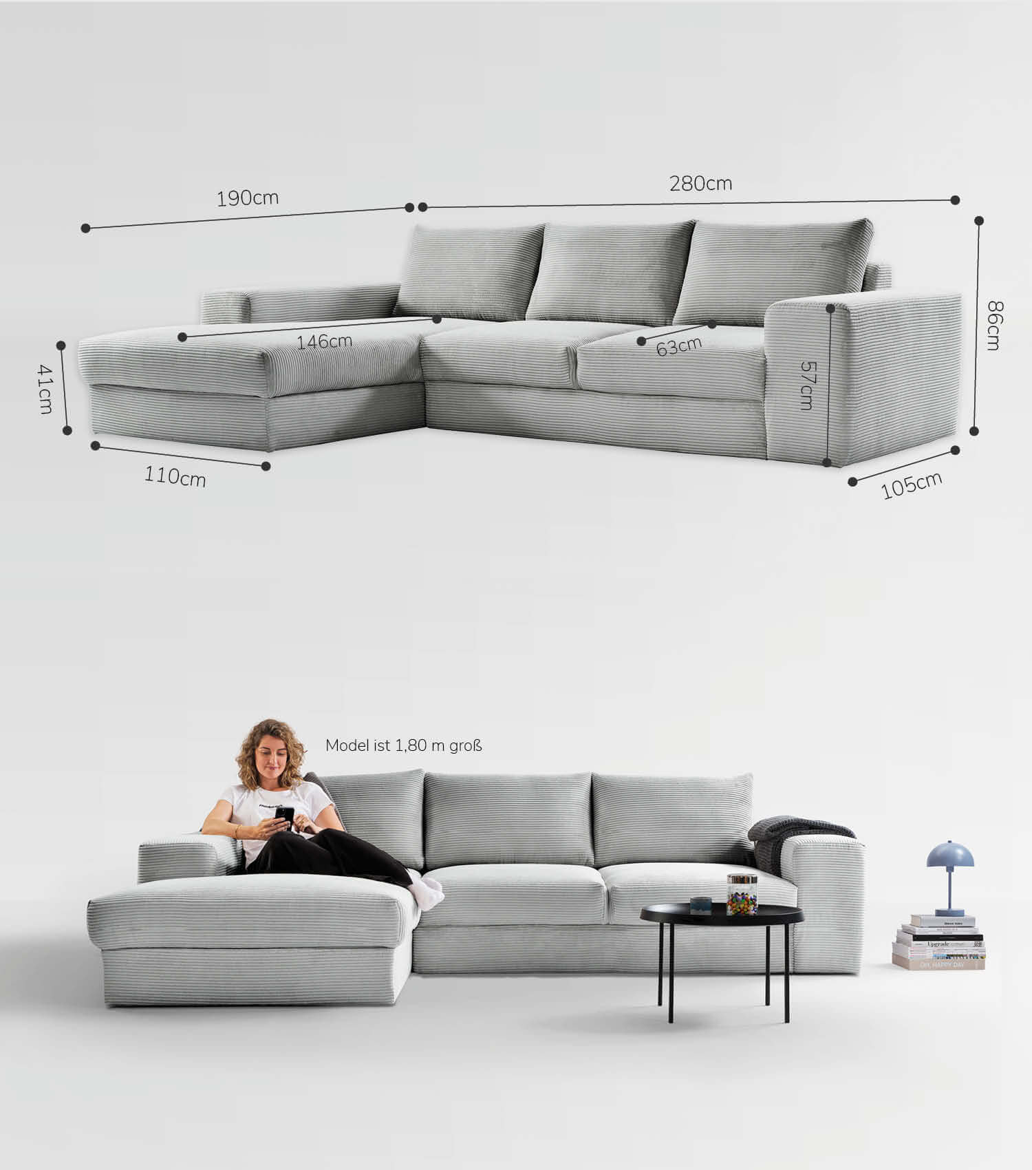Cord Sofa Sofa Cord Ecksofa Cord Sofa beige Eckcouch 3-Sitzer Sofa