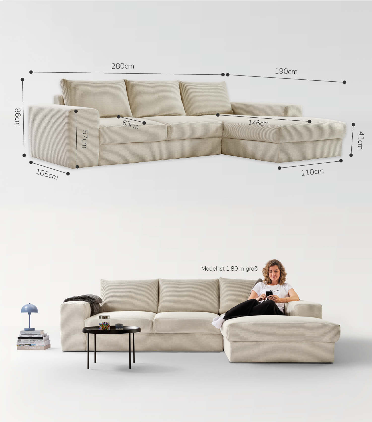 Cord Sofa Sofa Cord Ecksofa Cord Sofa beige Eckcouch 3-Sitzer Sofa