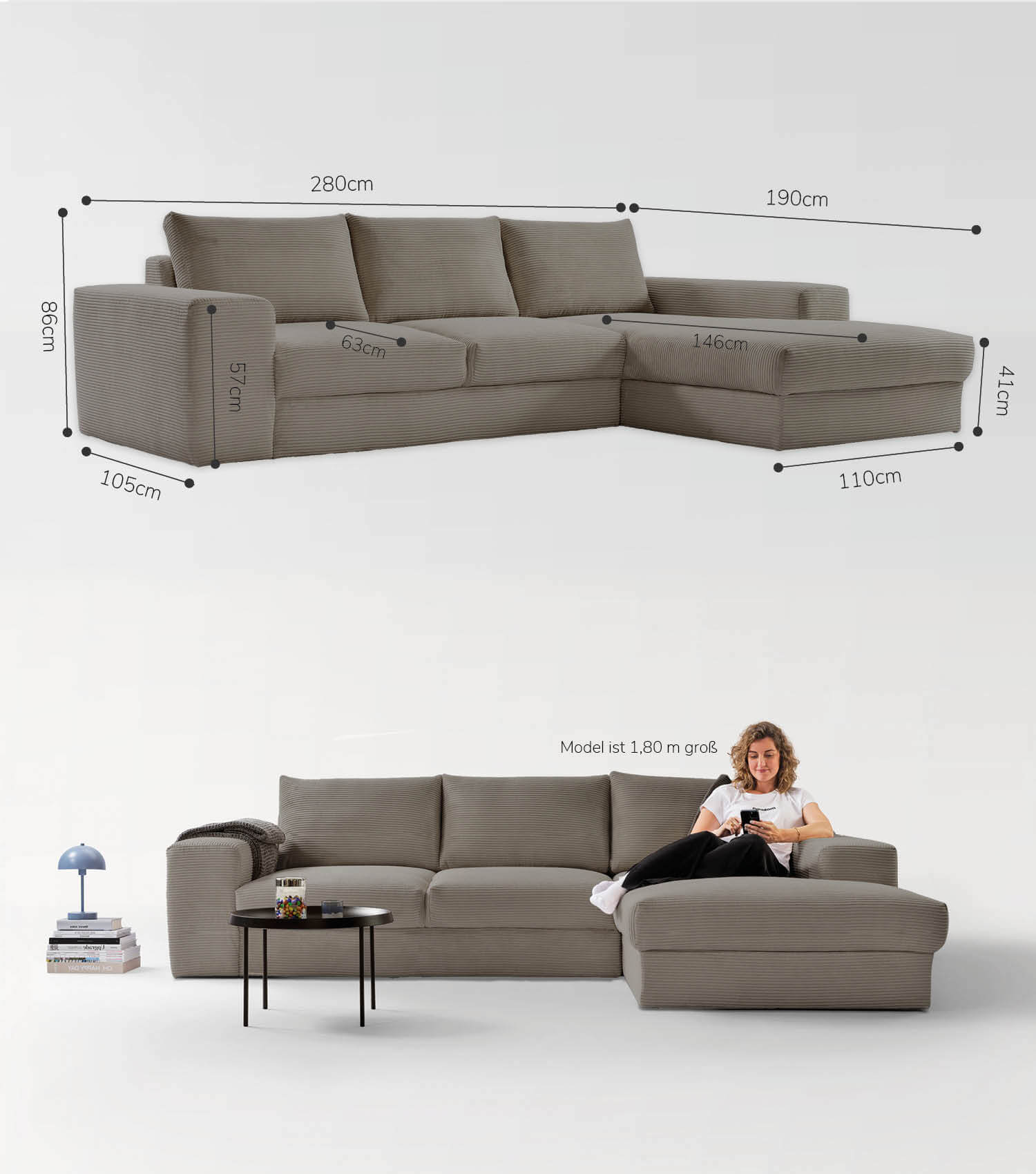 Cord Sofa Sofa Cord Ecksofa Cord Sofa beige Eckcouch 3-Sitzer Sofa