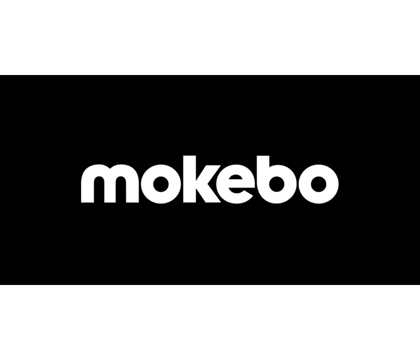 mokebo Logo. Schwarzer Hintergrund, weiße Schrift