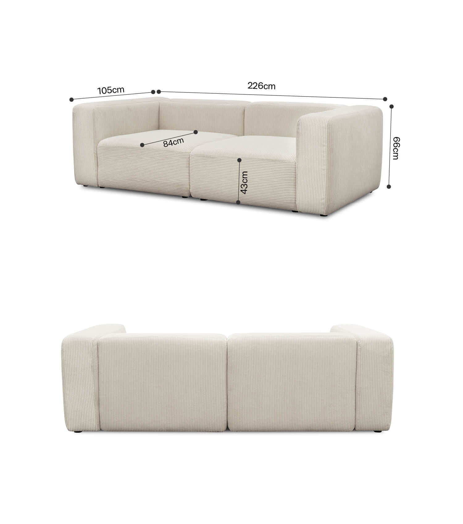 3-Sitzer Sofa 'Cubo' Sofa Cord Sofa Modulsofa Couch 3-Sitzer 'Cubo'