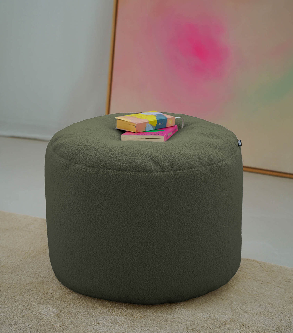 mokebo® 'Mochi' Bouclé poef hocker voetenbankje bijzettafel