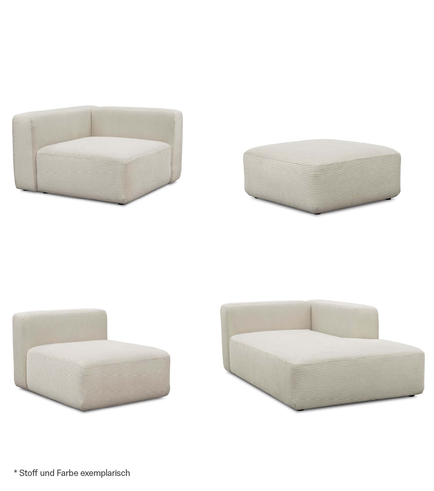 4-Sitzer Sofa mit Hocker 'Cubo' Sofa mit Hocker Bigsofa 4-Sitzer Cord Sofa 'Cubo'