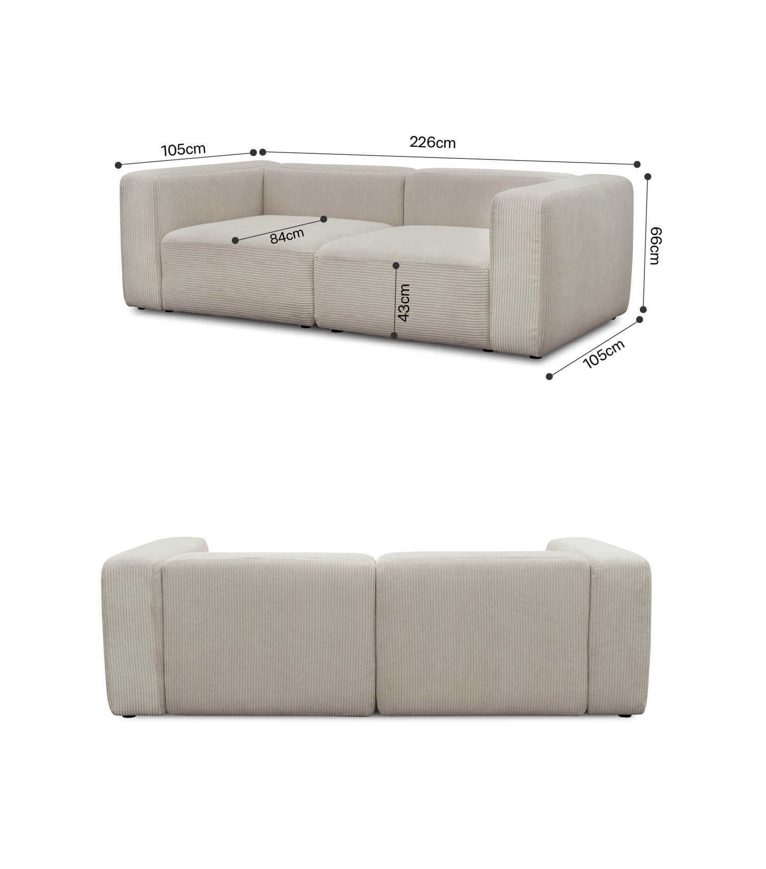 3-Sitzer Sofa 'Cubo' Sofa Cord Sofa Modulsofa Couch 3-Sitzer 'Cubo'