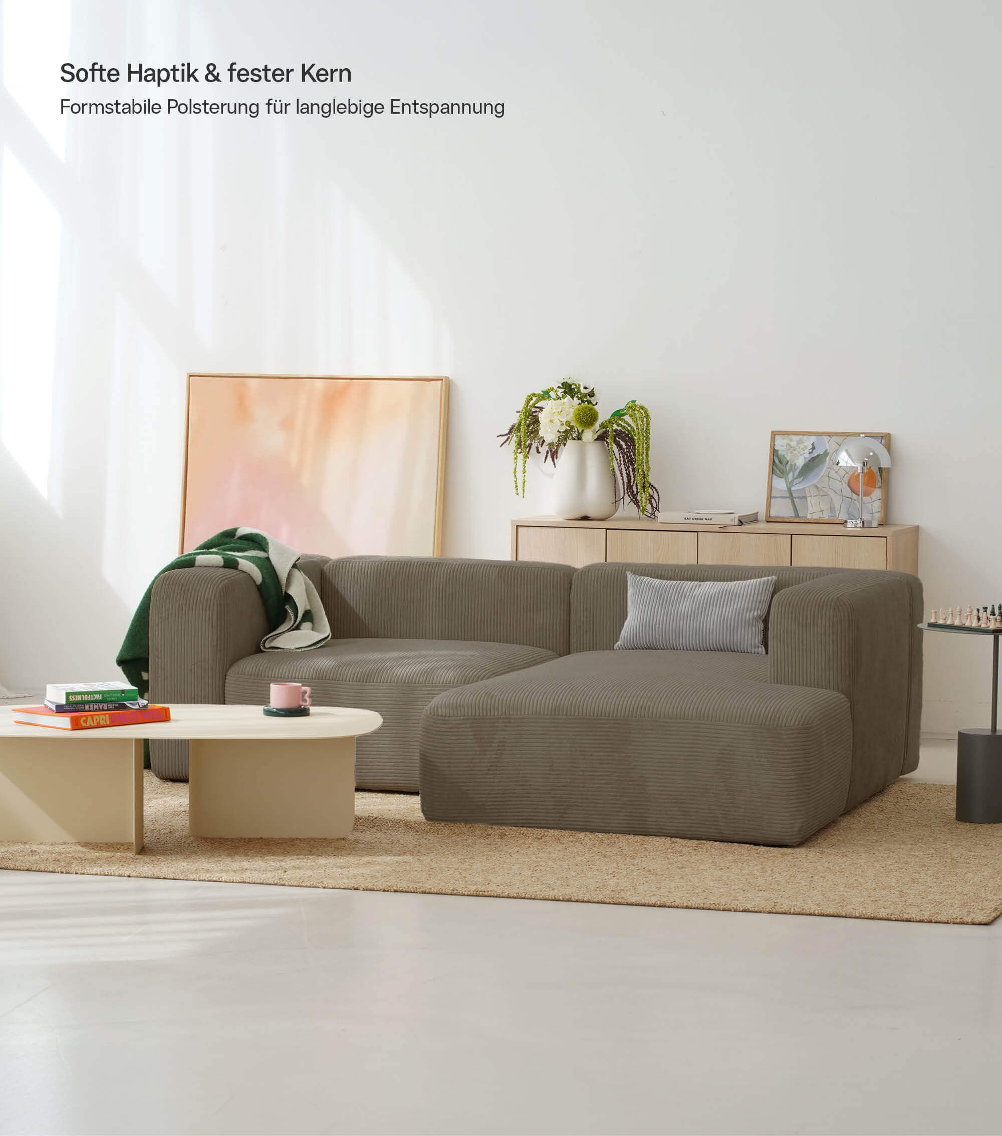 Ecksofa 3-Sitzer 'Cubo' (kleines L) Ecksofa Cord Eckcouch 3-Sitzer Sofa Modulsofa 'Cubo'