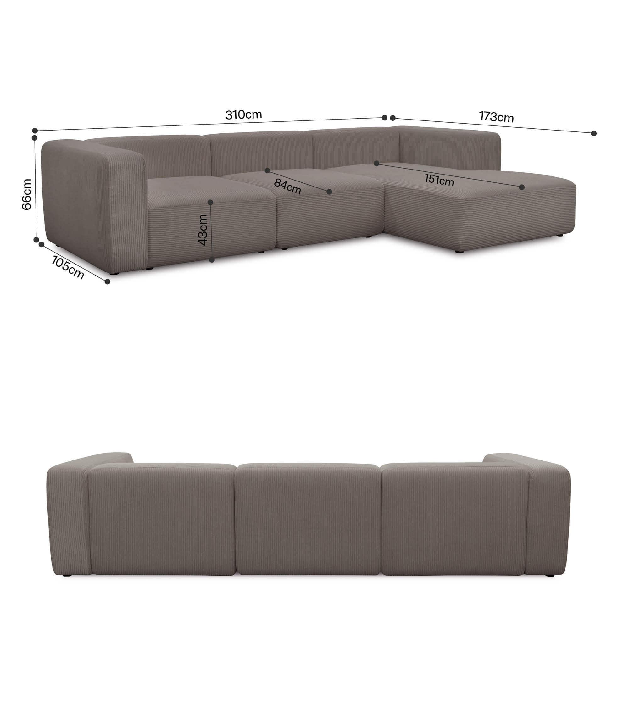 Ecksofa 4-Sitzer 'Cubo' (großes L) Ecksofa Cord Eckcouch Bigsofa 4-Sitzer Sofa 'Cubo'
