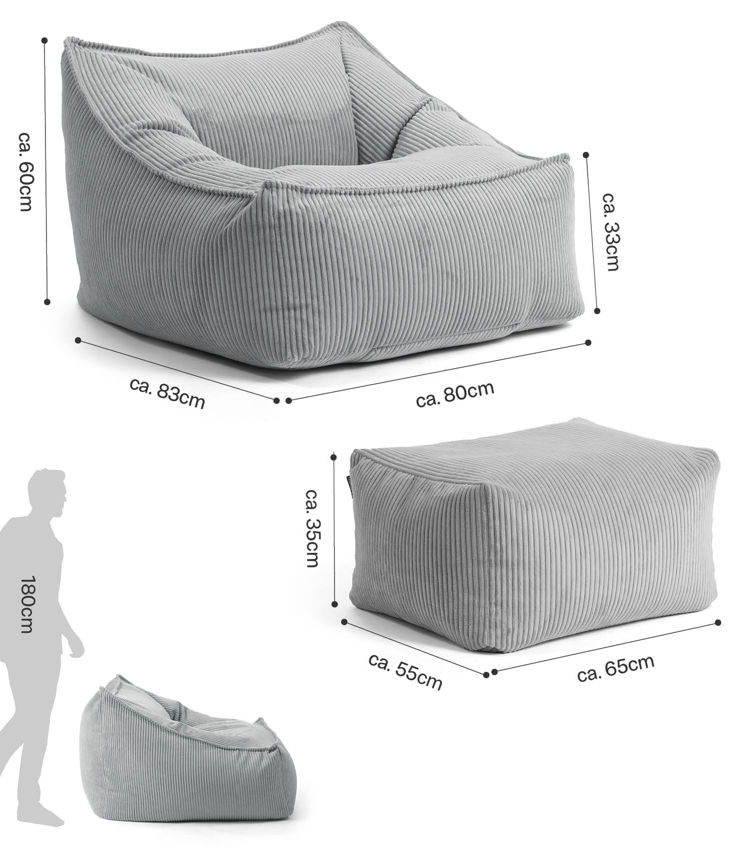 Cord Sessel Lesesessel XXL Sitzsack Sitzsack Cord Bean Bag Armlehnen